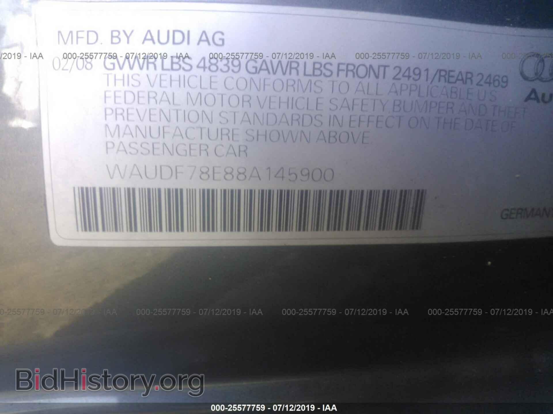 2008 AUDI A4 - VIN: WAUDF78E88A145900 - Фото 9