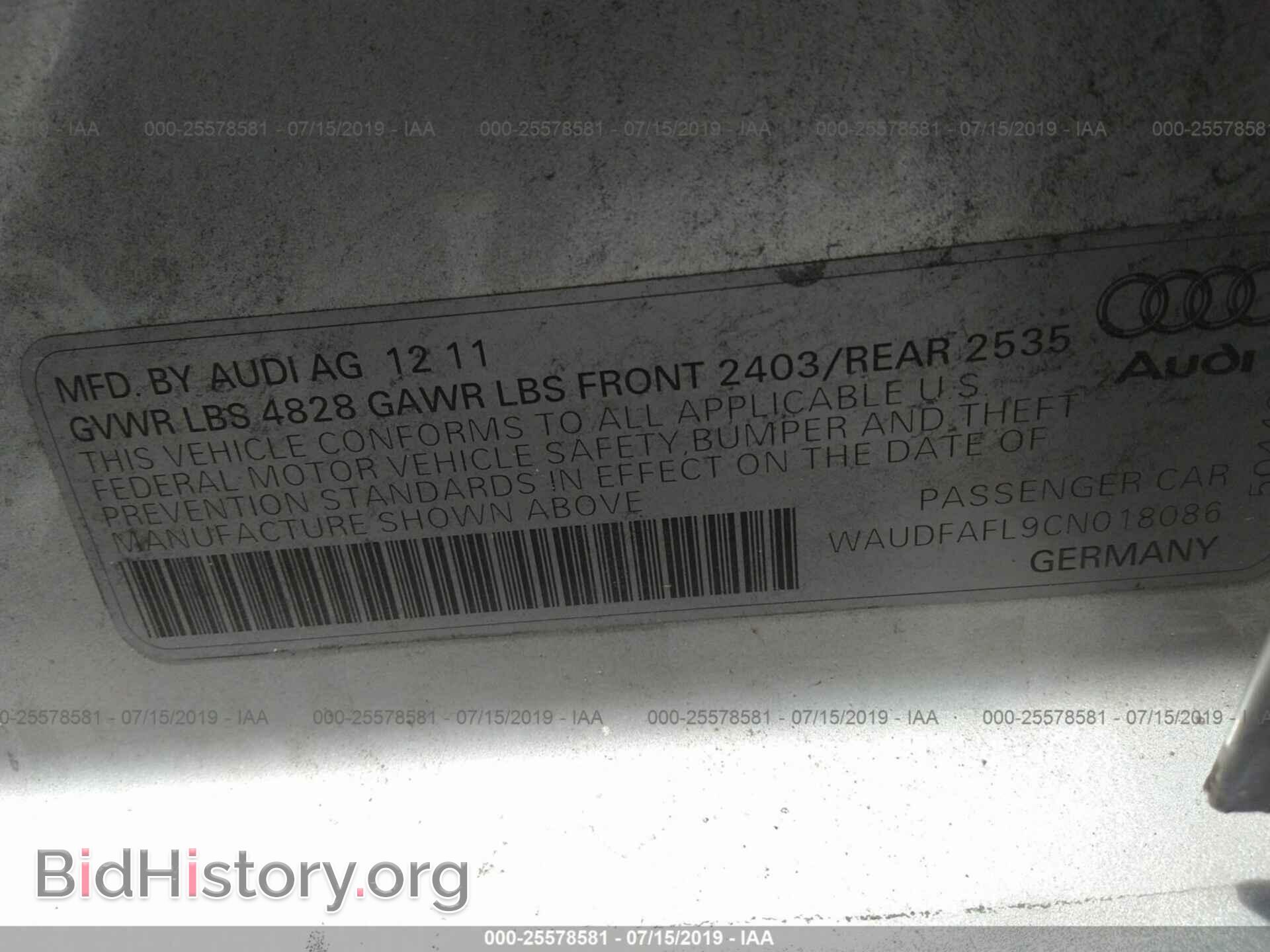 2012 AUDI A4 - VIN: WAUDFAFL9CN018086 - Photo 9