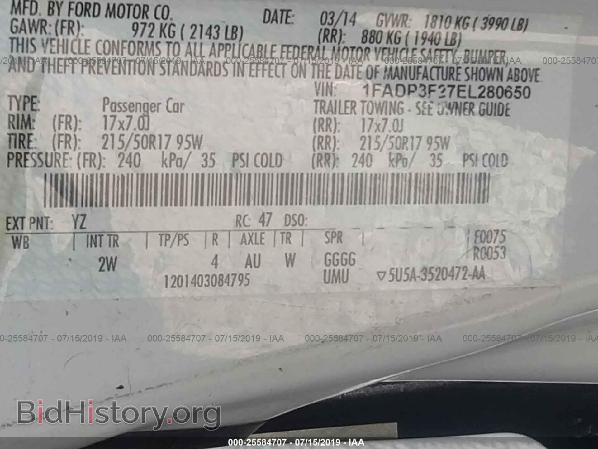 2014 FORD FOCUS - VIN: 1FADP3F27EL280650 - Фото 9