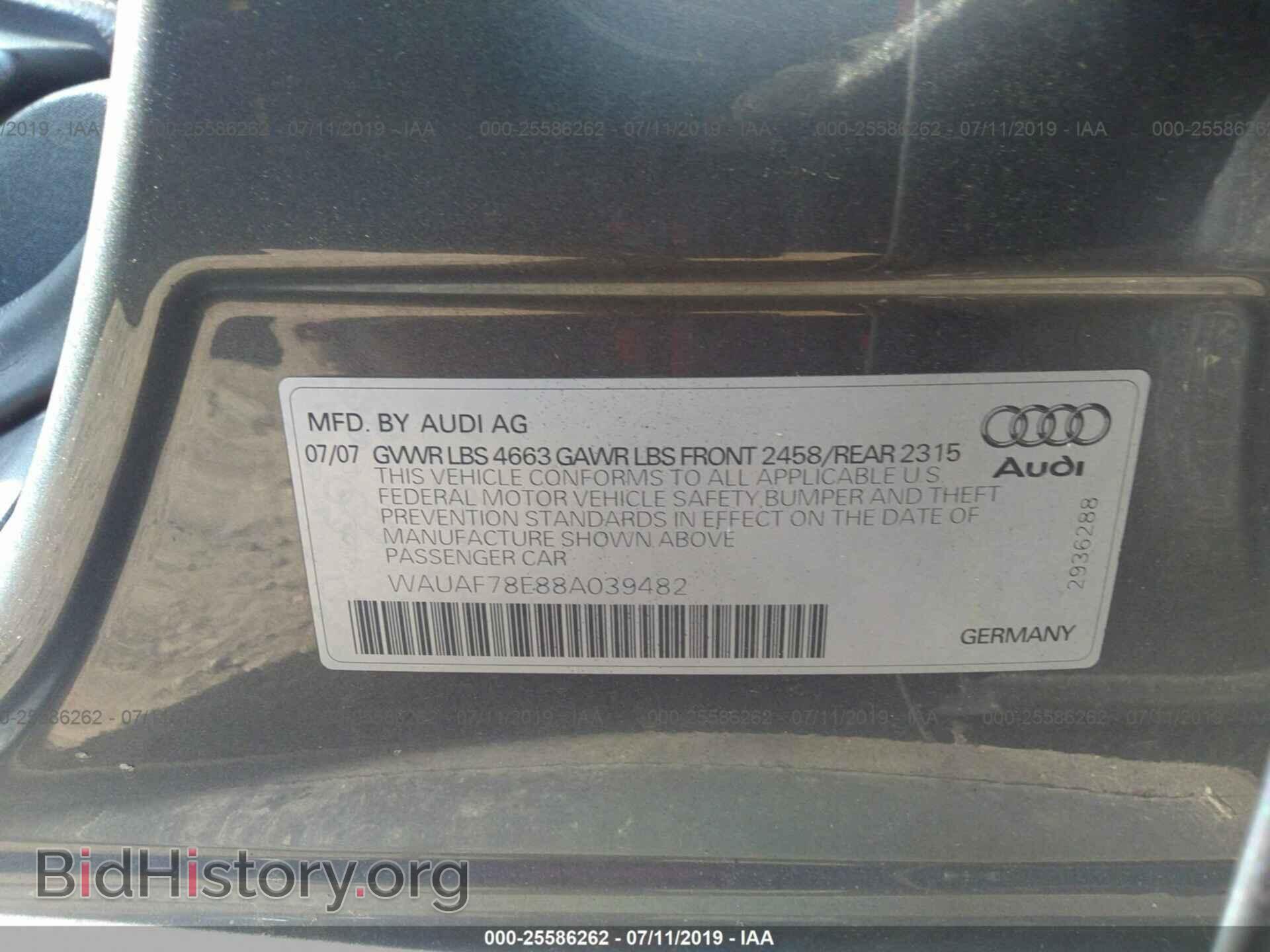 2008 AUDI A4 - VIN: WAUAF78E88A039482 - Фото 9