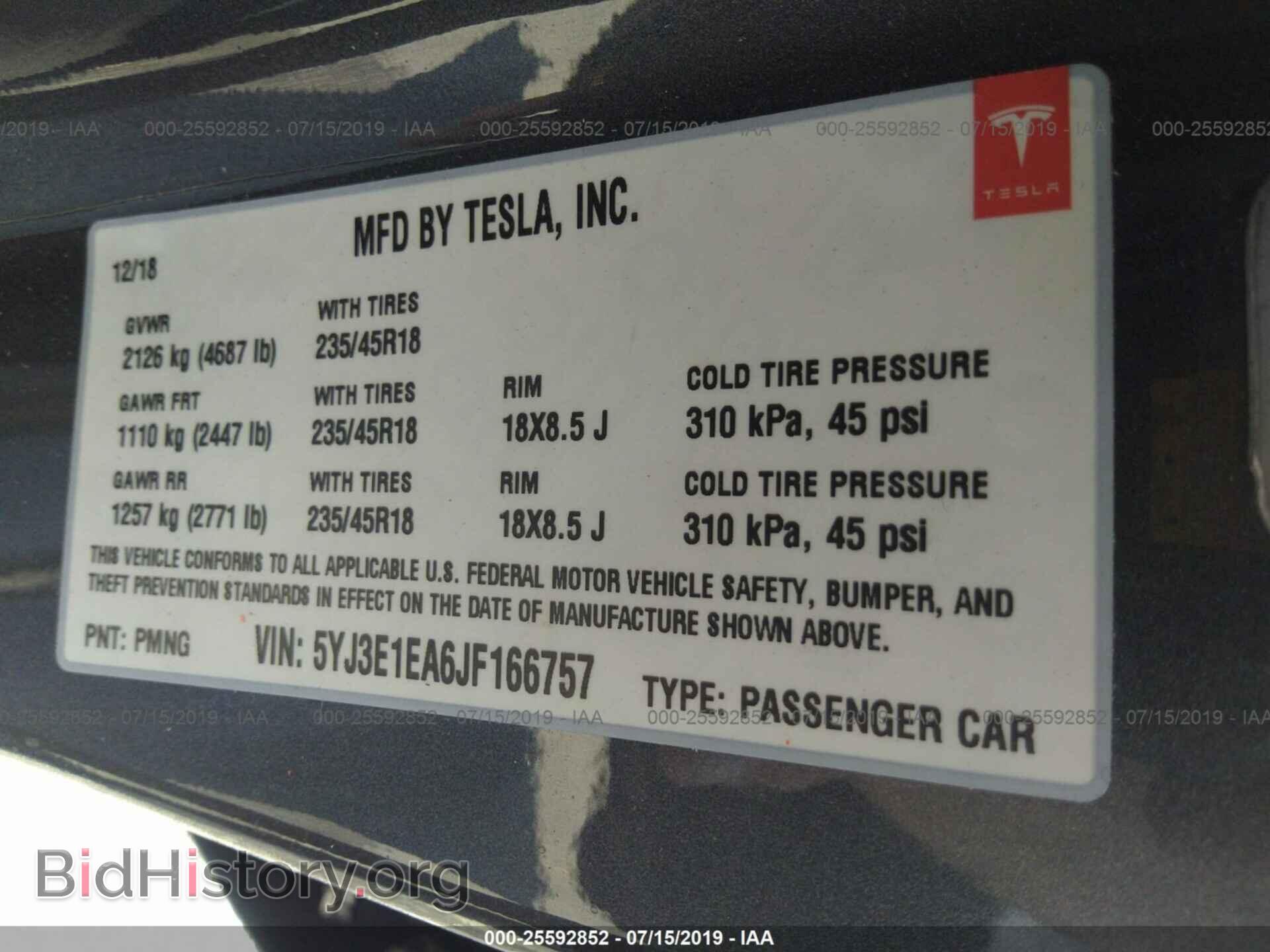 2018 TESLA MODEL 3 - VIN: 5YJ3E1EA6JF166757 - Photo 9