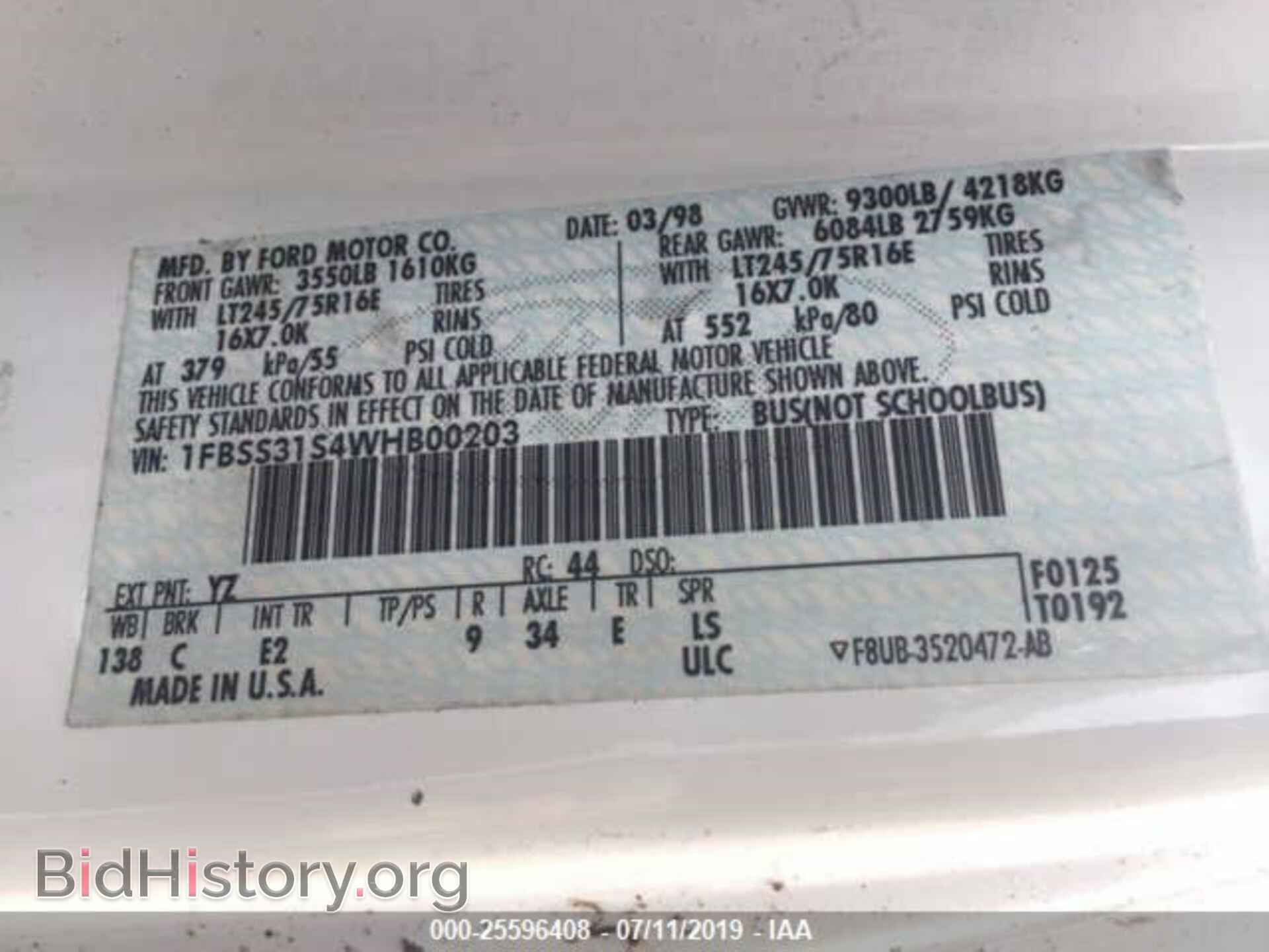 1998 FORD ECONOLINE - VIN: 1FBSS31S4WHB00203 - Фото 9