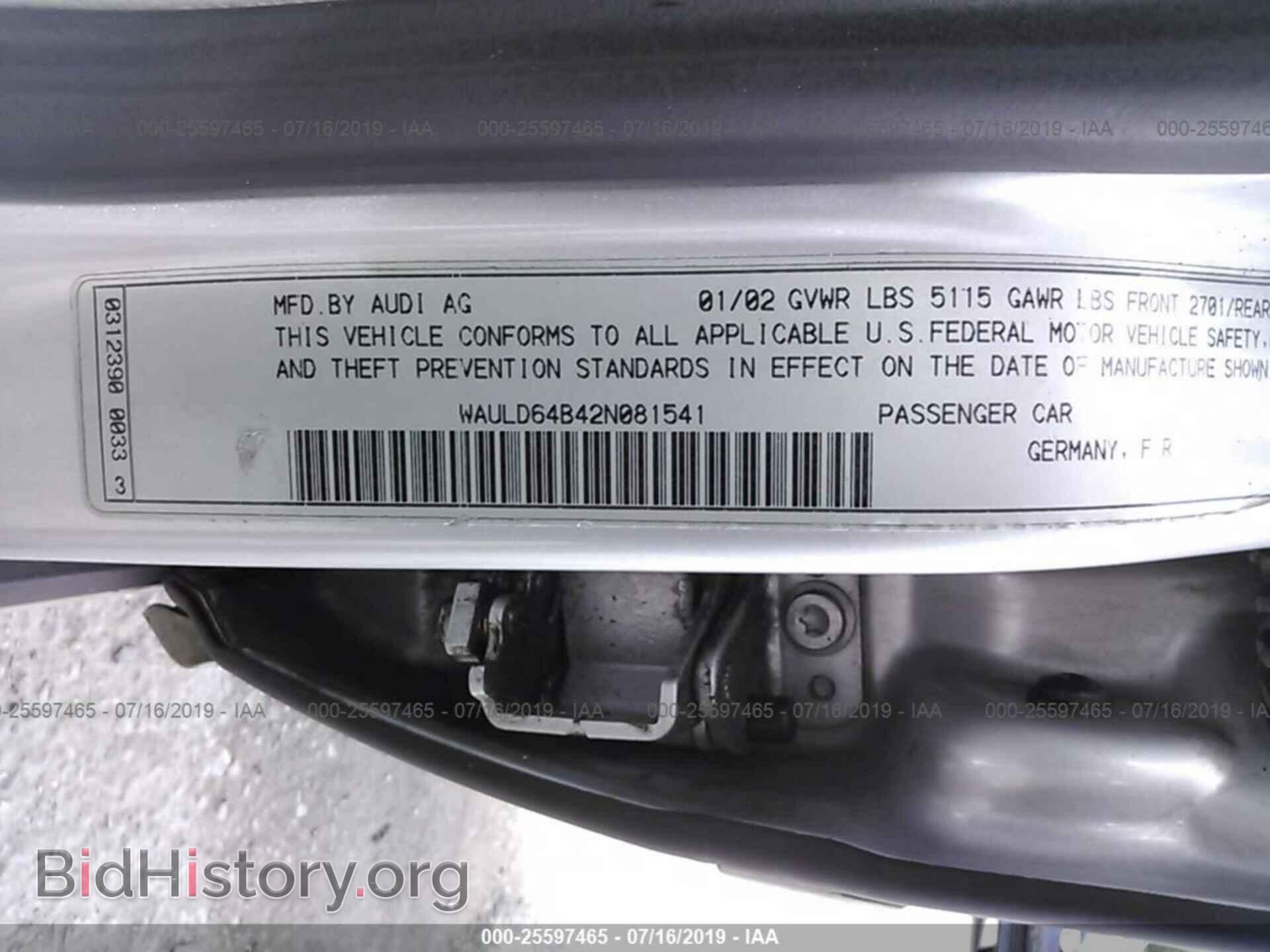 2002 AUDI A6 - VIN: WAULD64B42N081541 - Фото 9