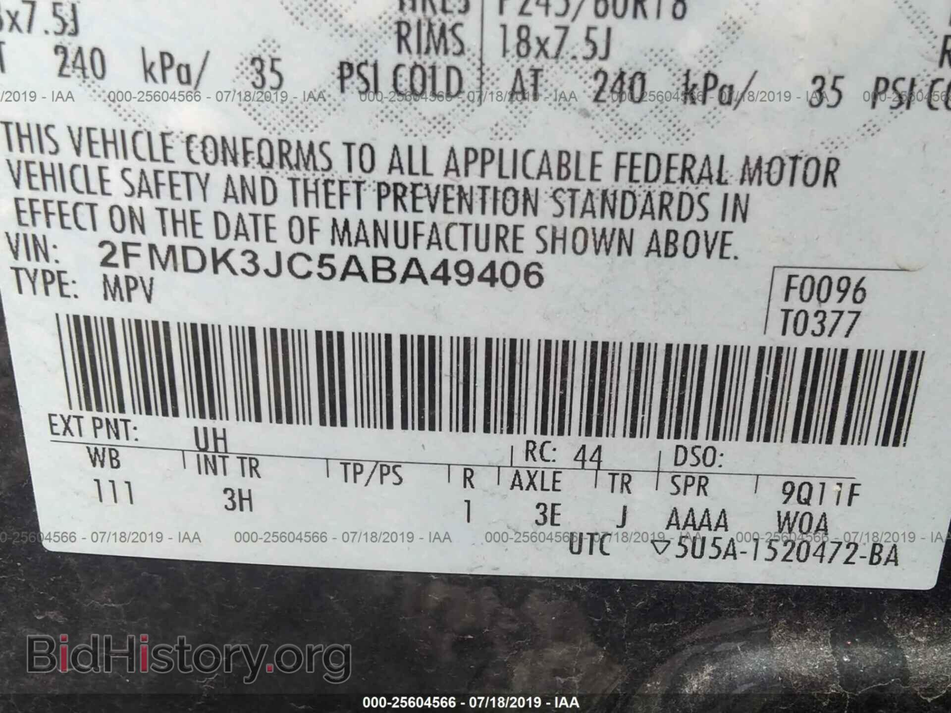 2010 FORD EDGE - VIN: 2FMDK3JC5ABA49406 - Фото 9