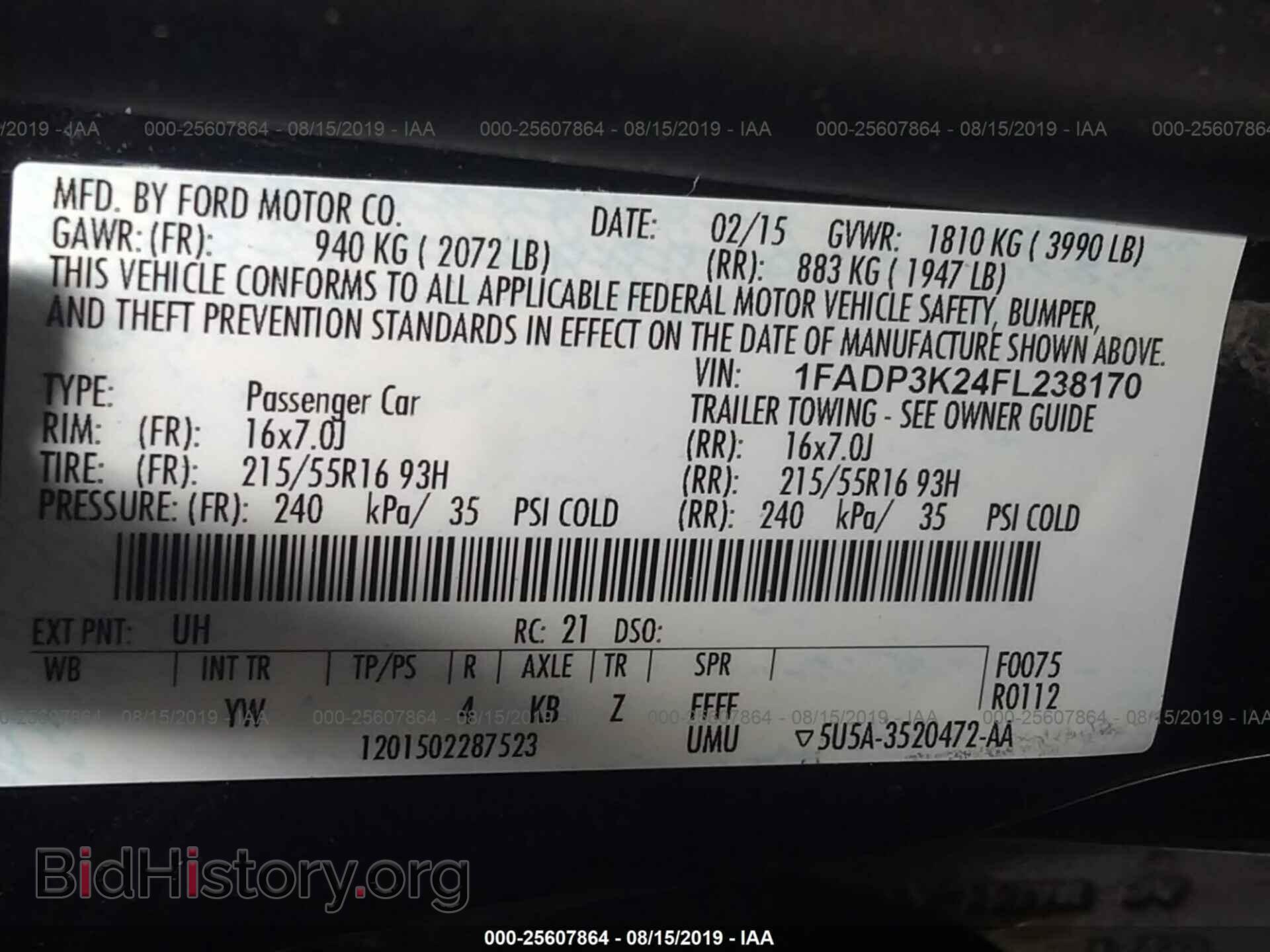2015 FORD FOCUS - VIN: 1FADP3K24FL238170 - Фото 9