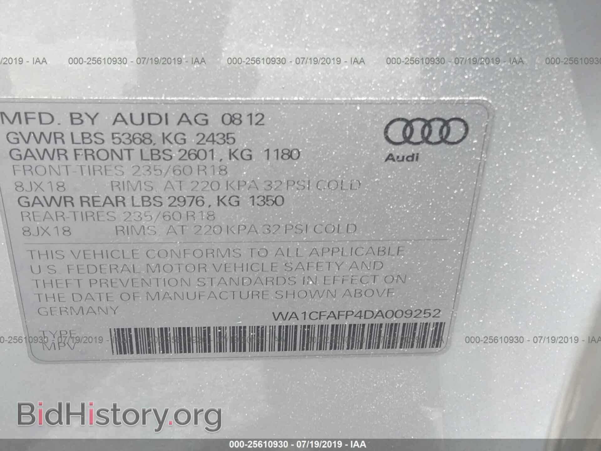 2013 AUDI Q5 - VIN: WA1CFAFP4DA009252 - Фото 9