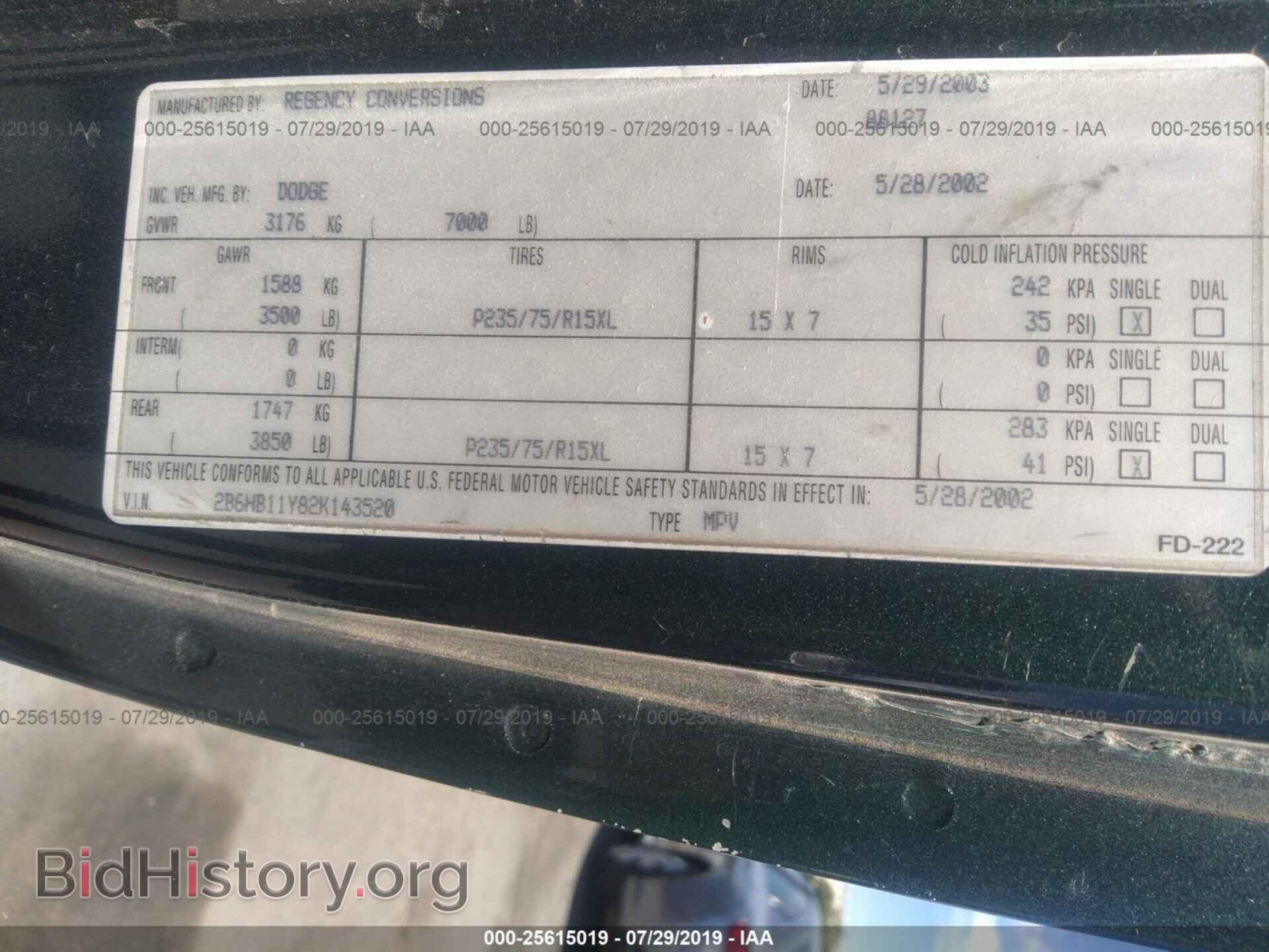 2002 DODGE RAM VAN - VIN: 2B6HB11Y82K143520 - Фото 9