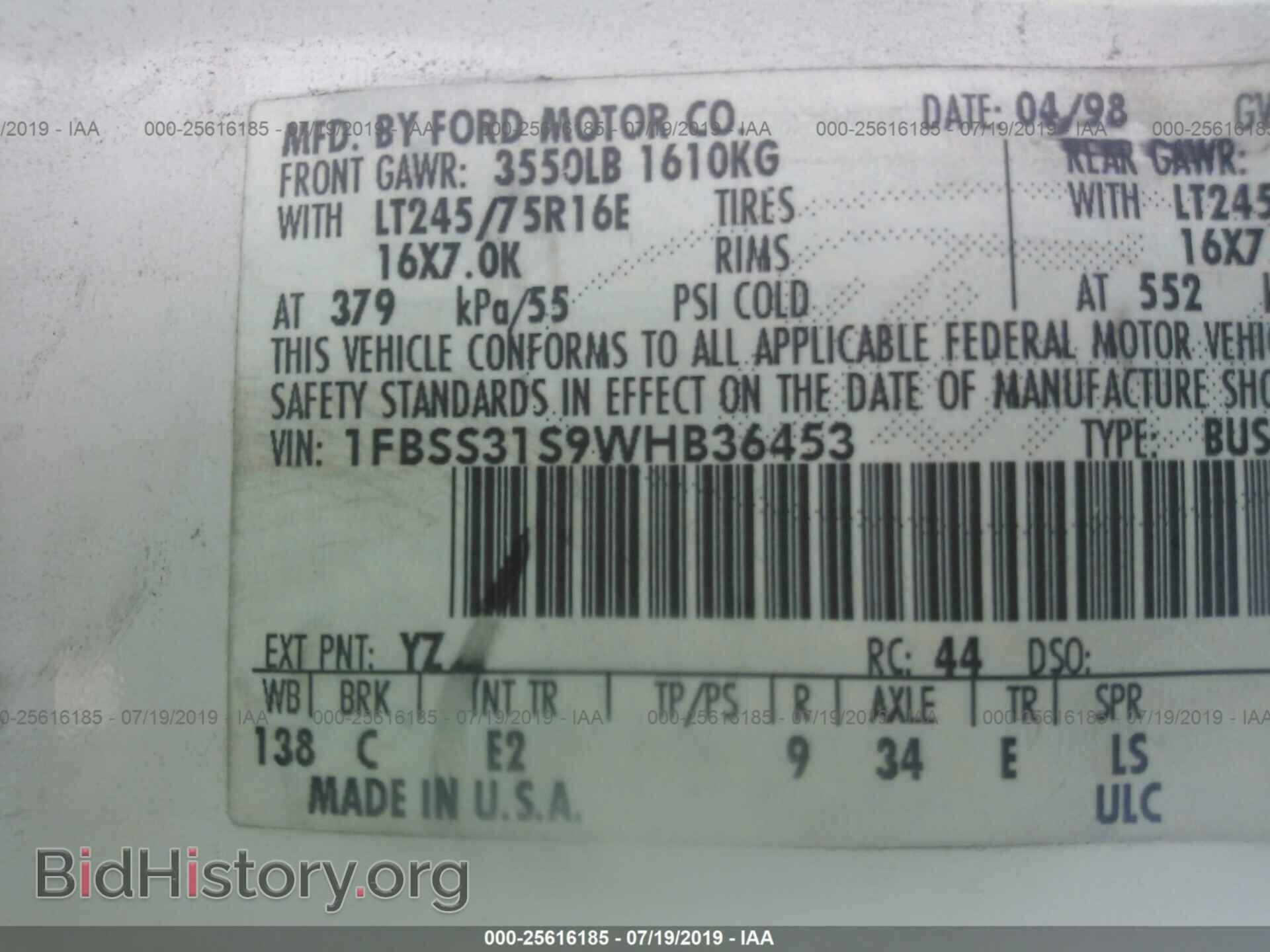 1998 FORD ECONOLINE - VIN: 1FBSS31S9WHB36453 - Фото 9