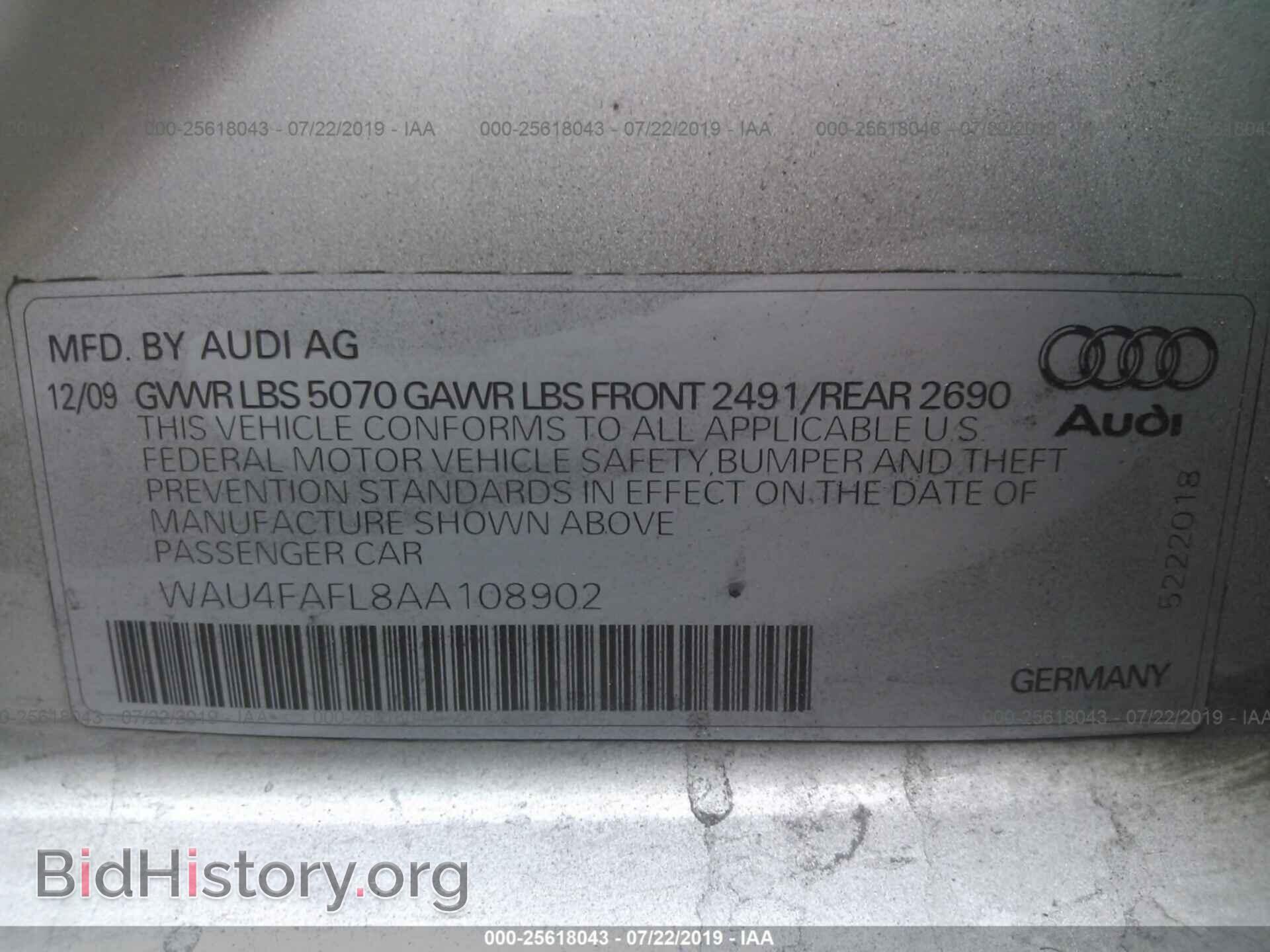 2010 AUDI A4 - VIN: WAU4FAFL8AA108902 - Фото 9