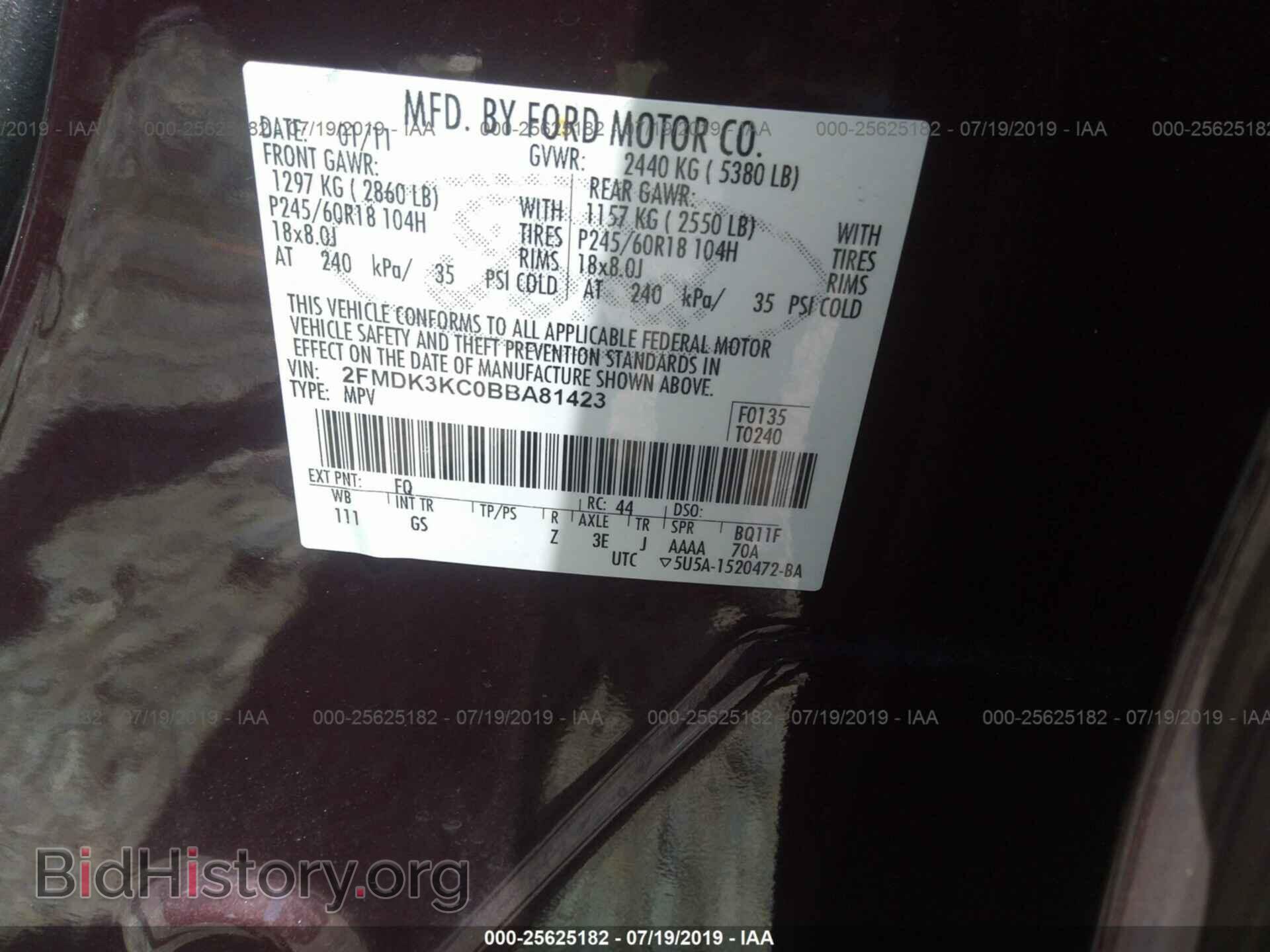 2011 FORD EDGE - VIN: 2FMDK3KC0BBA81423 - Фото 9