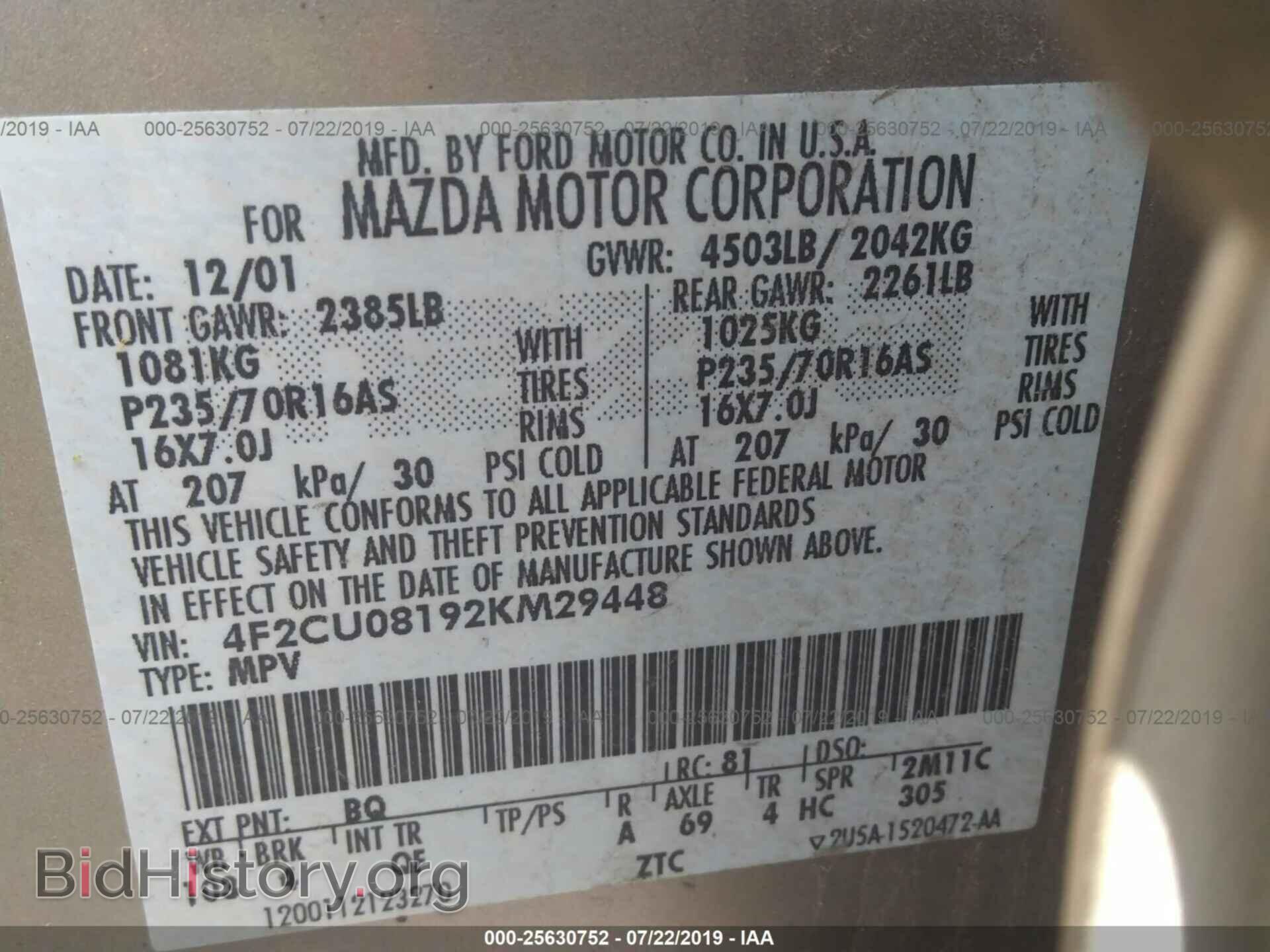 2002 MAZDA TRIBUTE - VIN: 4F2CU08192KM29448 - Photo 9