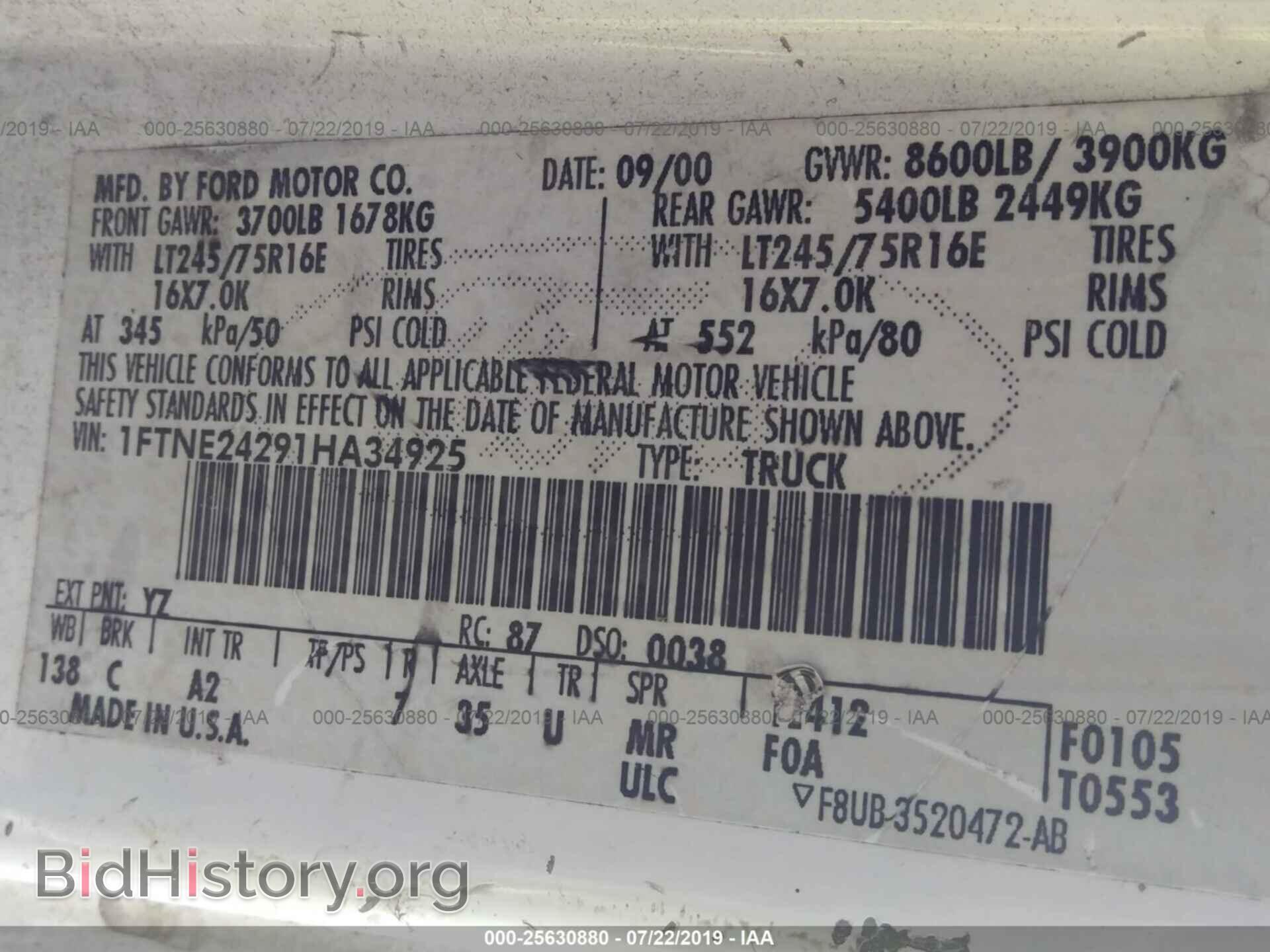2001 FORD ECONOLINE - VIN: 1FTNE24291HA34925 - Фото 9