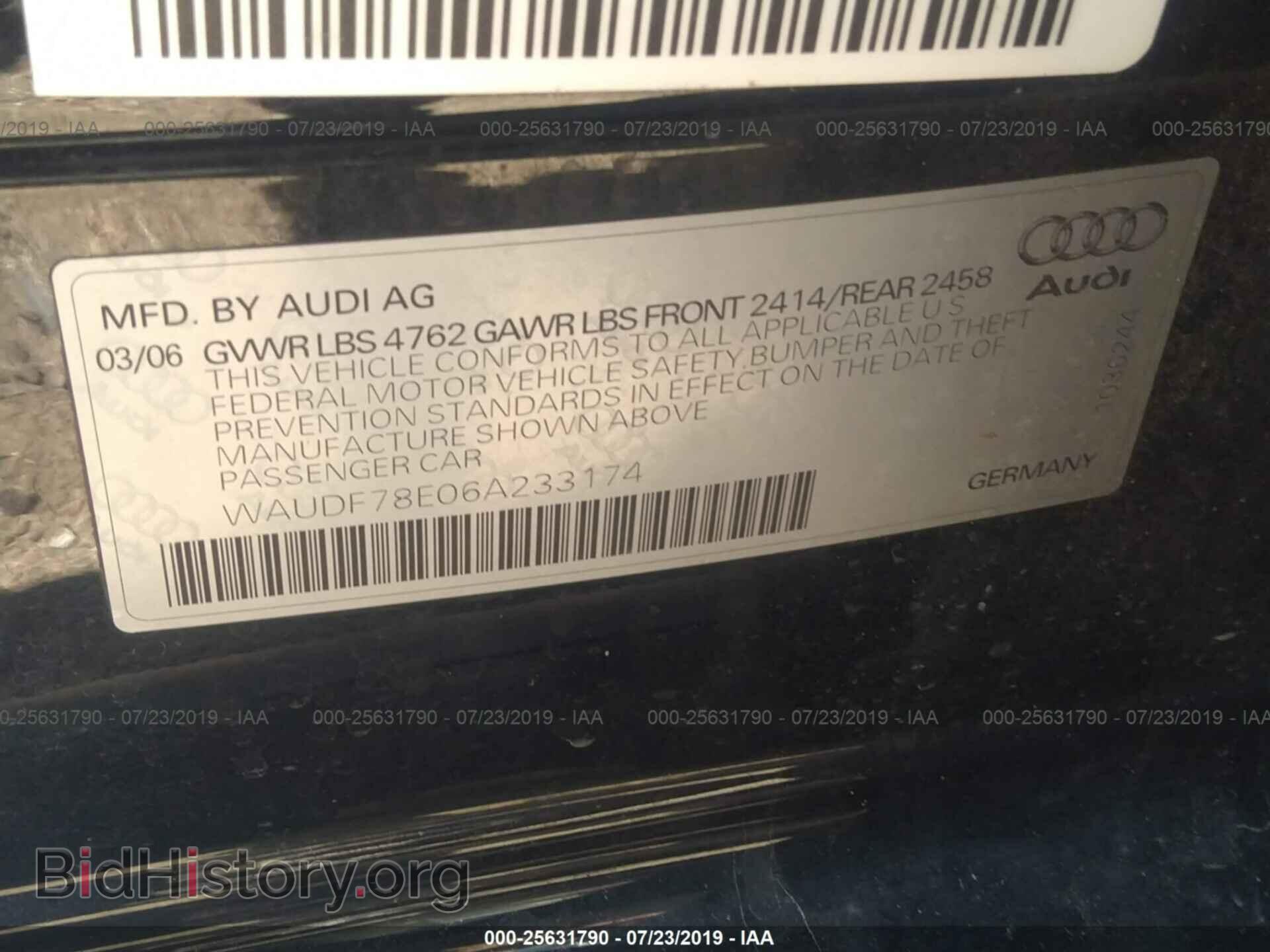 2006 AUDI A4 - VIN: WAUDF78E06A233174 - Фото 9
