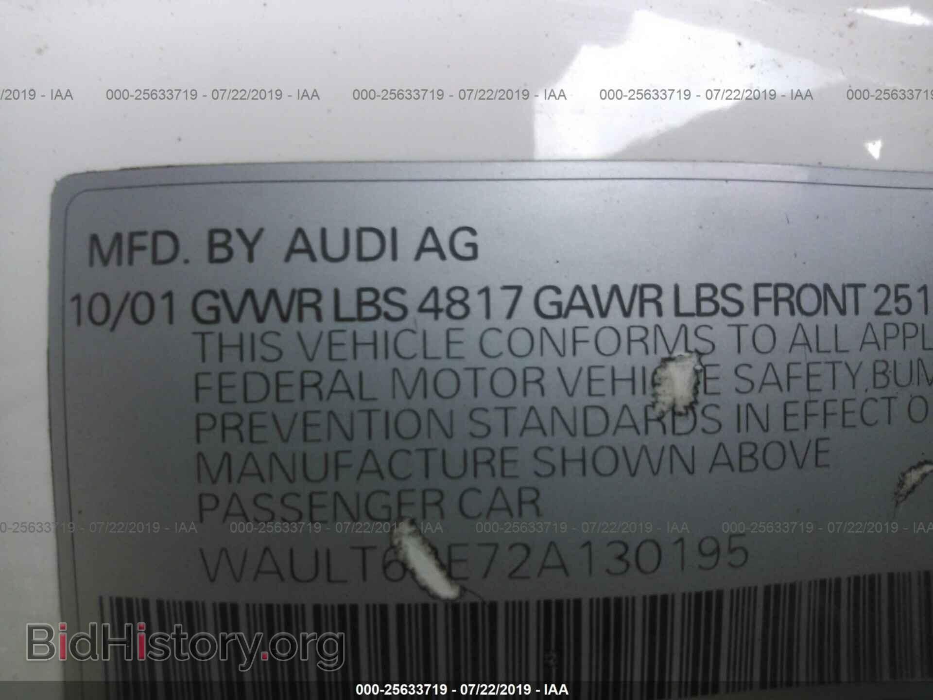 2002 AUDI A4 - VIN: WAULT68E72A130195 - Фото 9