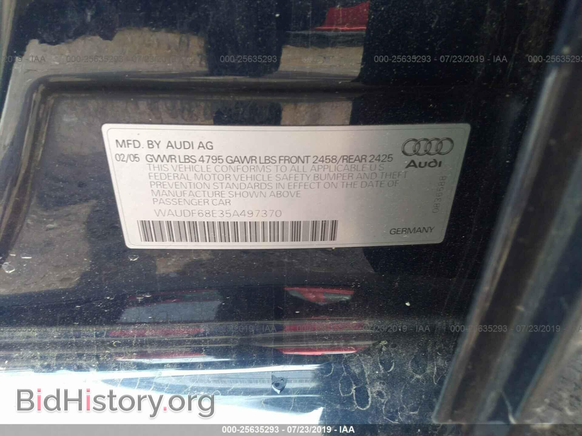 2005 AUDI A4 - VIN: WAUDF68E35A497370 - Фото 9