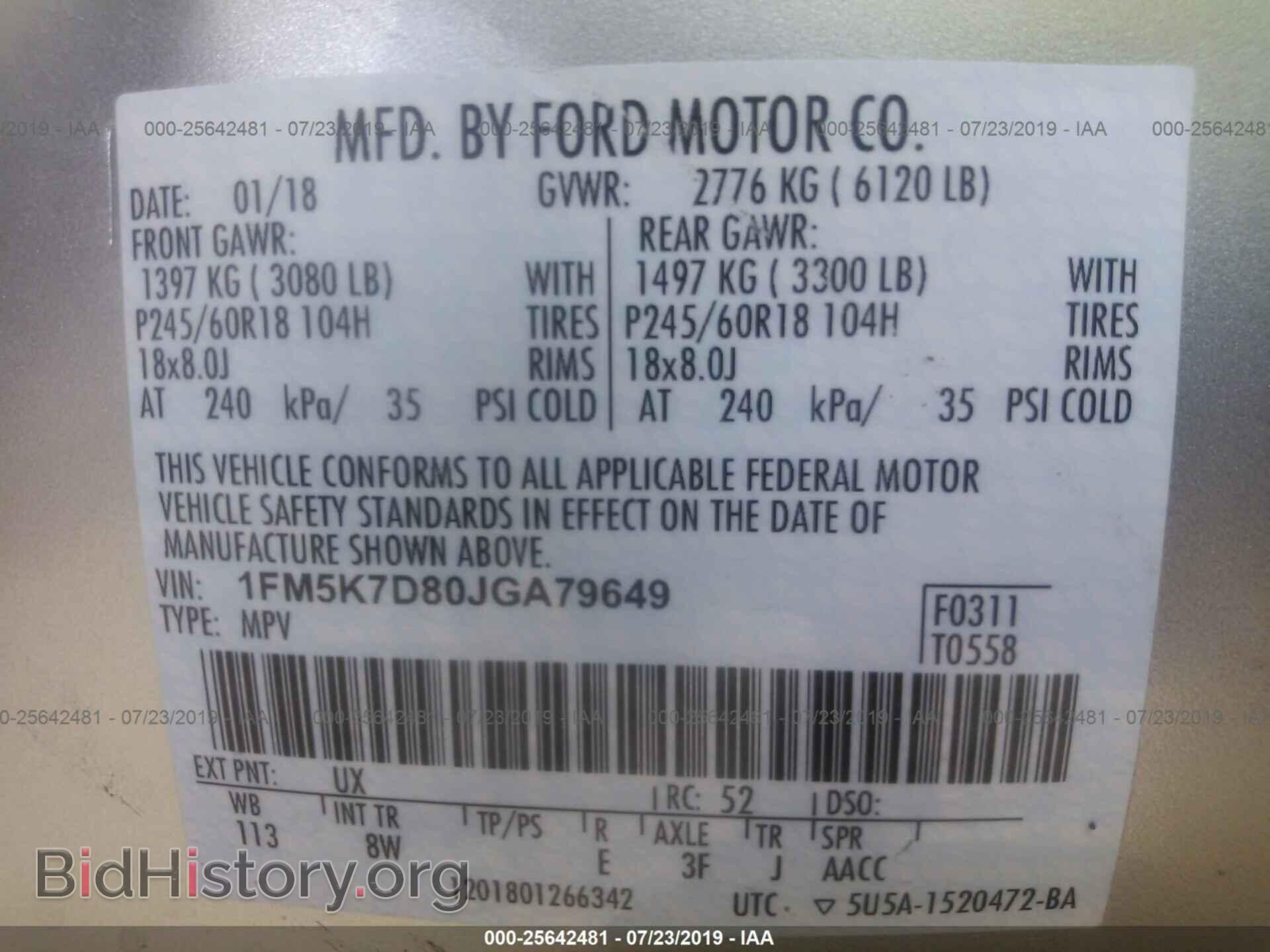 2018 FORD EXPLORER - VIN: 1FM5K7D80JGA79649 - Photo 9