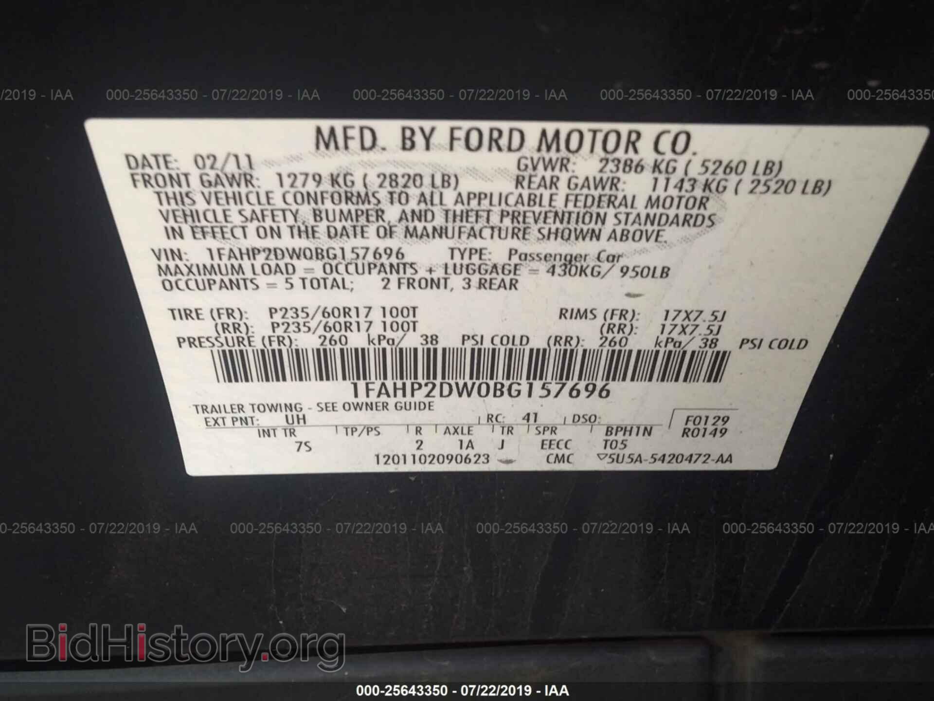2011 FORD TAURUS - VIN: 1FAHP2DW0BG157696 - Фото 9