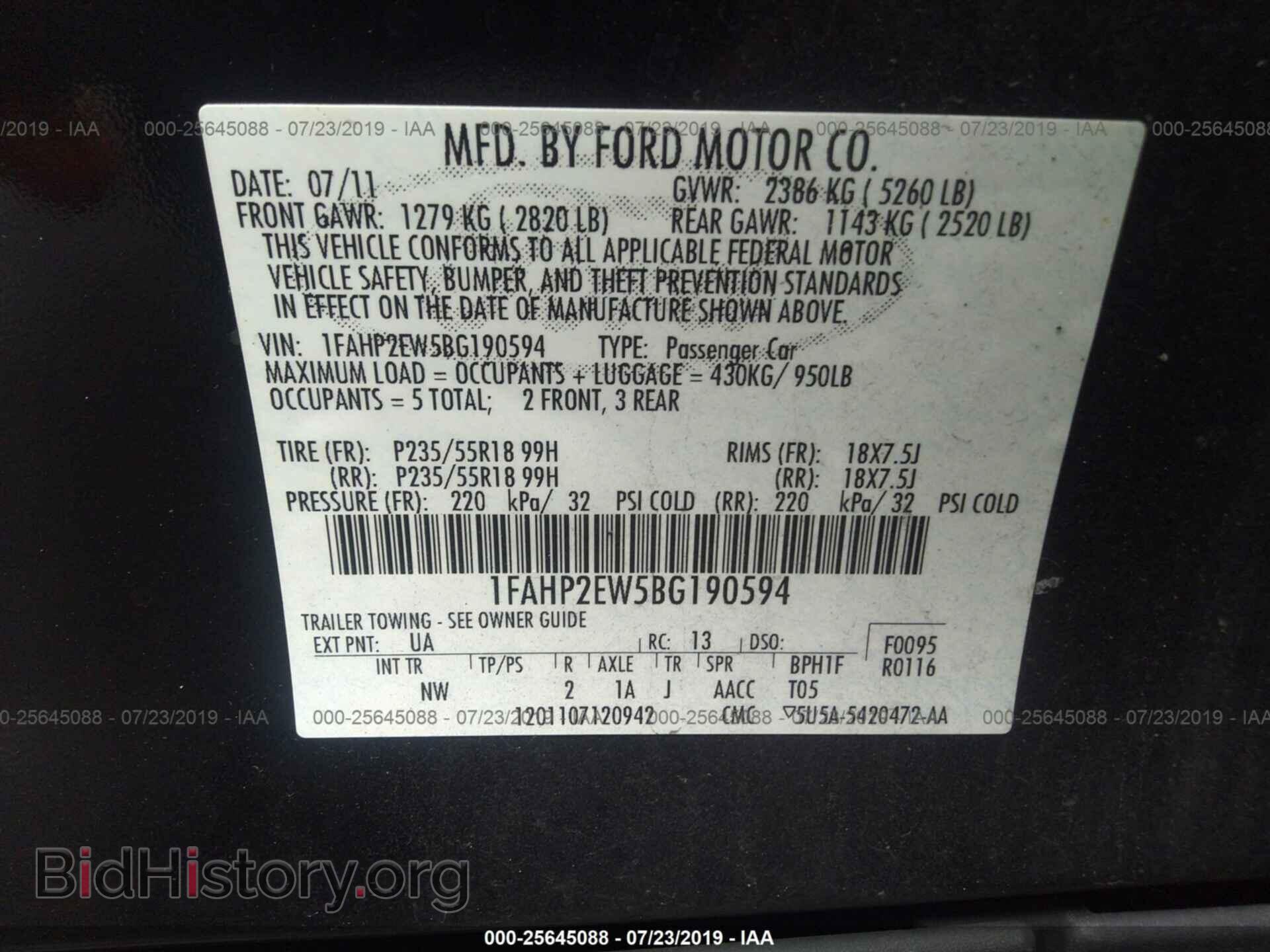 2011 FORD TAURUS - VIN: 1FAHP2EW5BG190594 - Photo 9