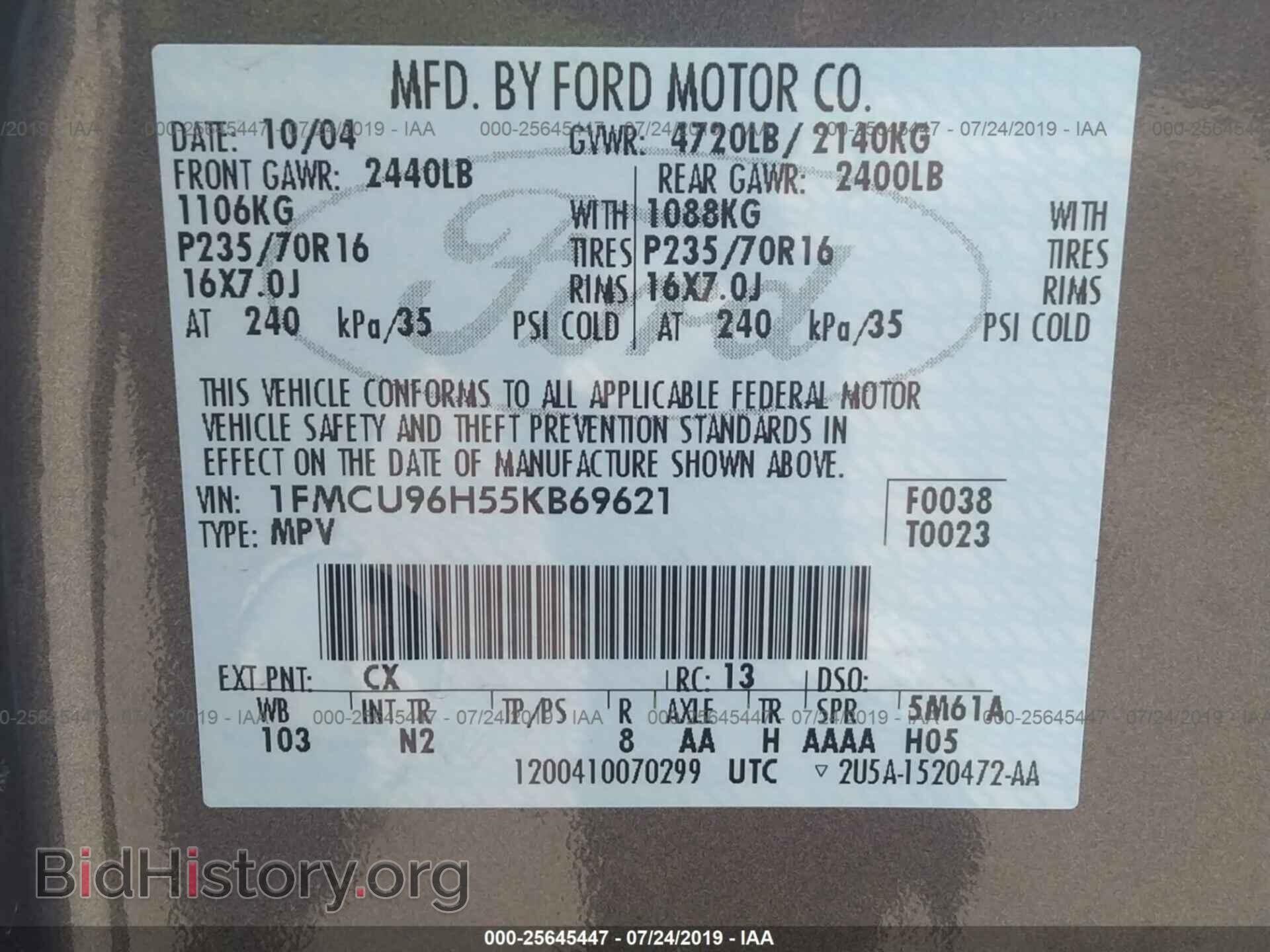 2005 FORD ESCAPE - VIN: 1FMCU96H55KB69621 - Photo 9