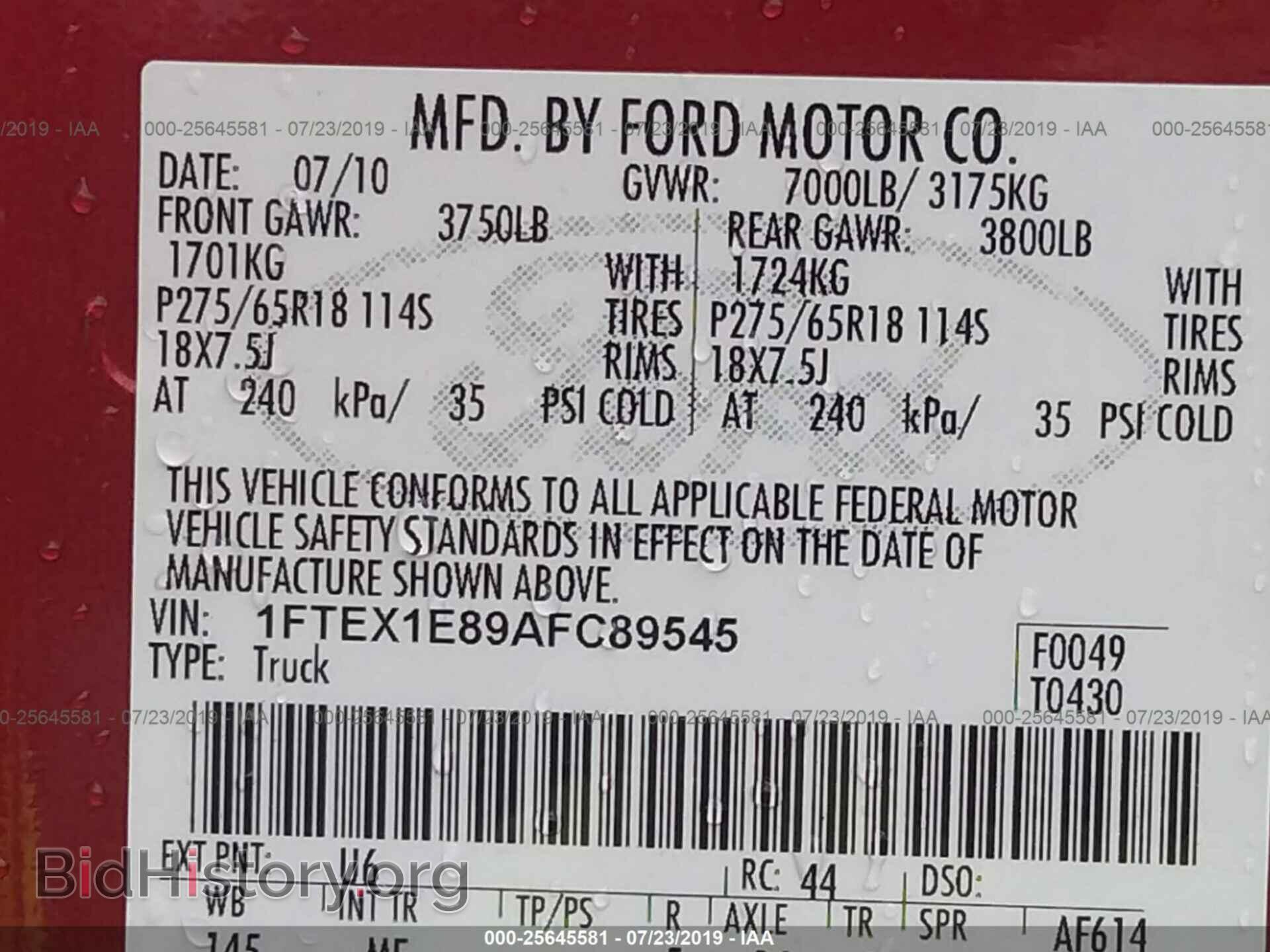 2010 FORD F150 - VIN: 1FTEX1E89AFC89545 - Фото 9