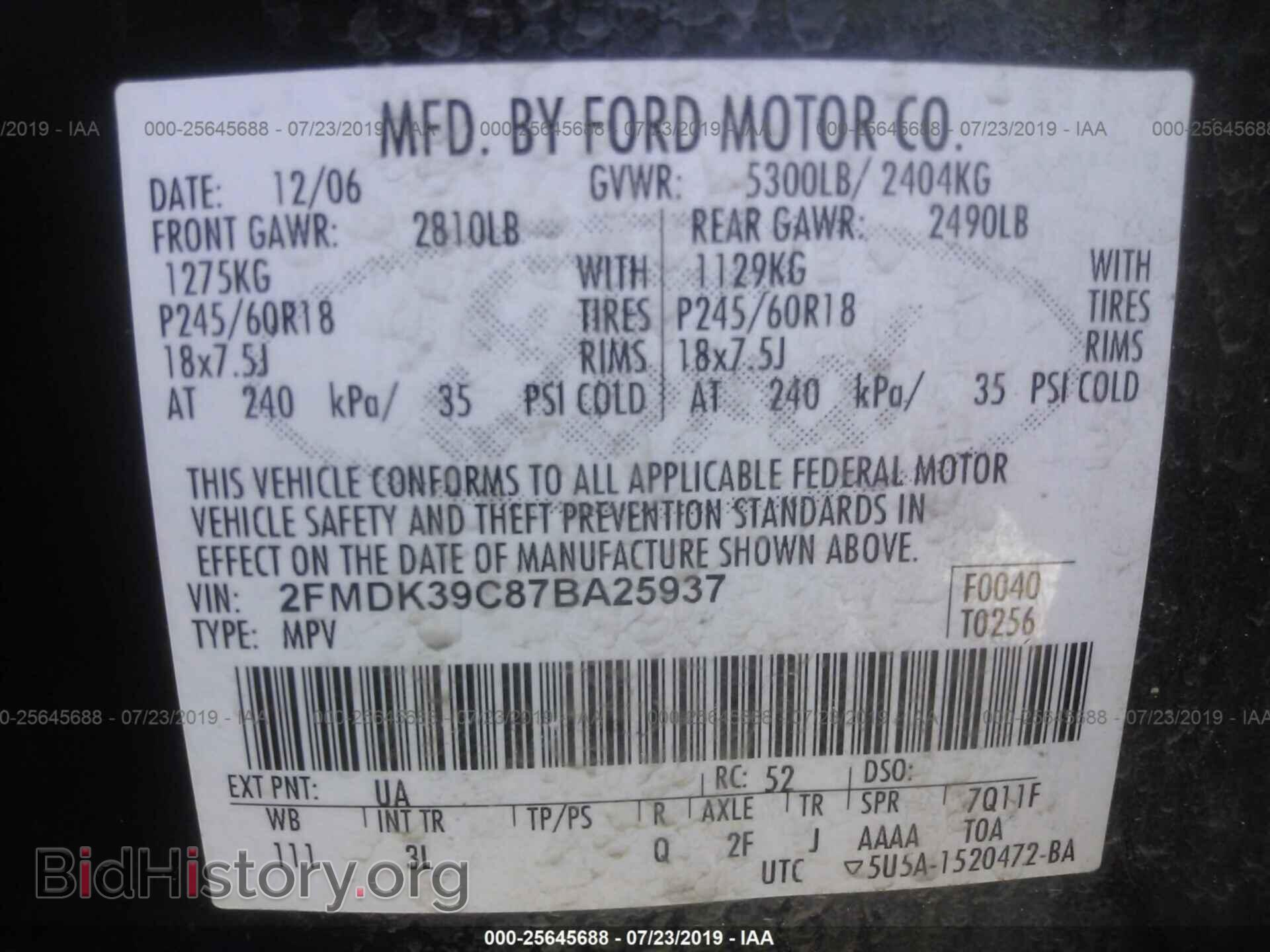 2007 FORD EDGE - VIN: 2FMDK39C87BA25937 - Photo 9