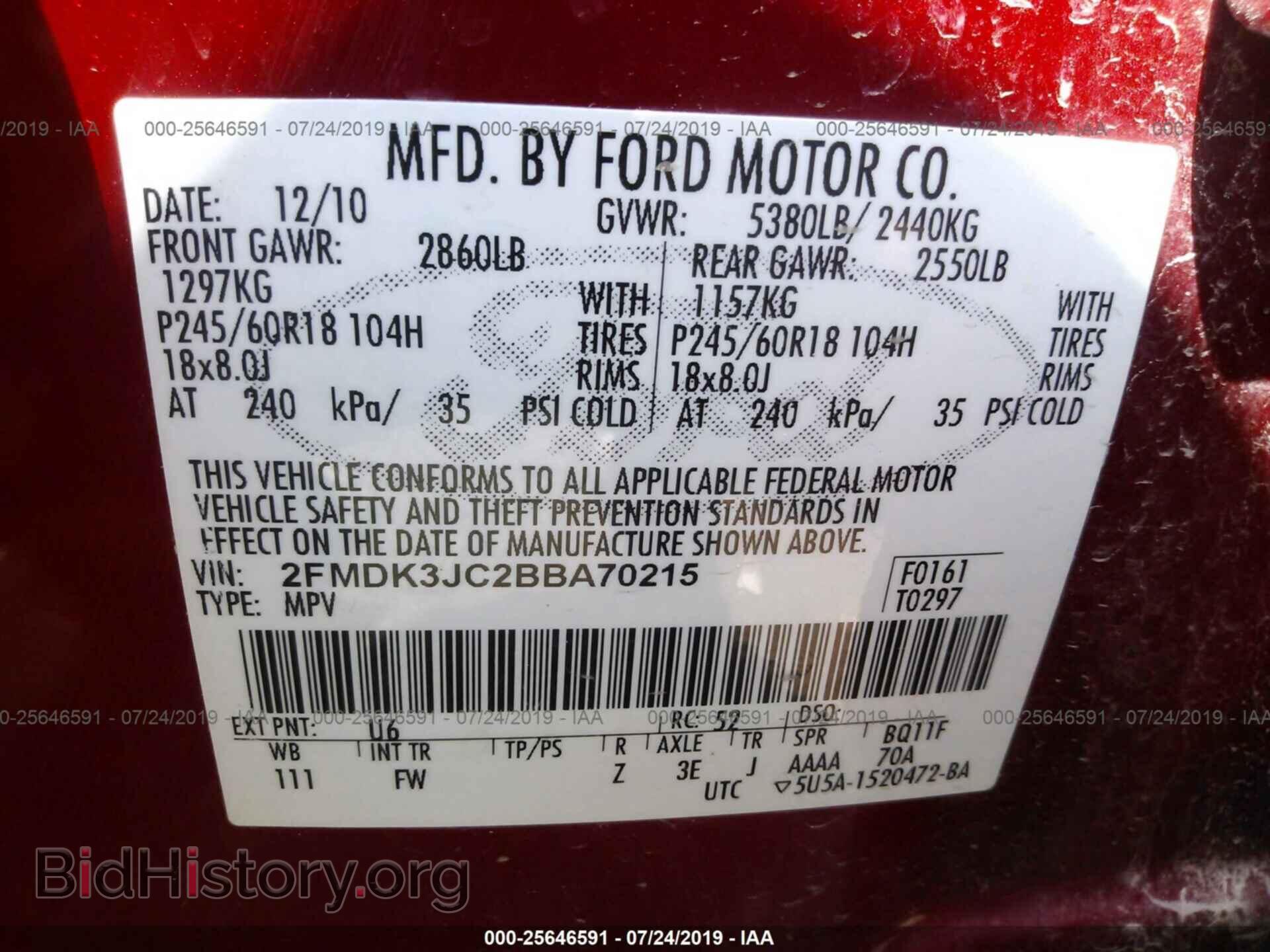 2011 FORD EDGE - VIN: 2FMDK3JC2BBA70215 - Фото 9