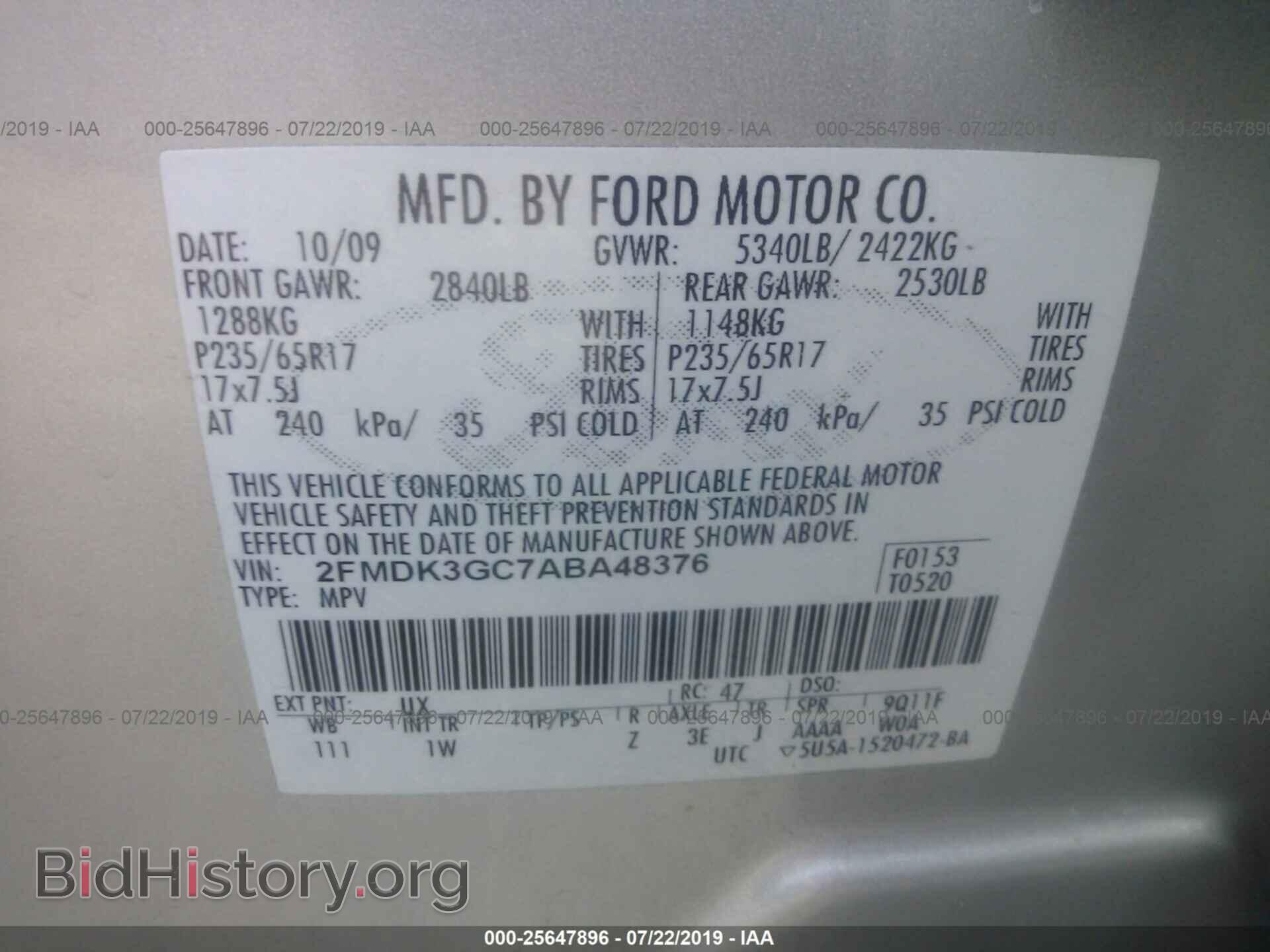 2010 FORD EDGE - VIN: 2FMDK3GC7ABA48376 - Фото 9