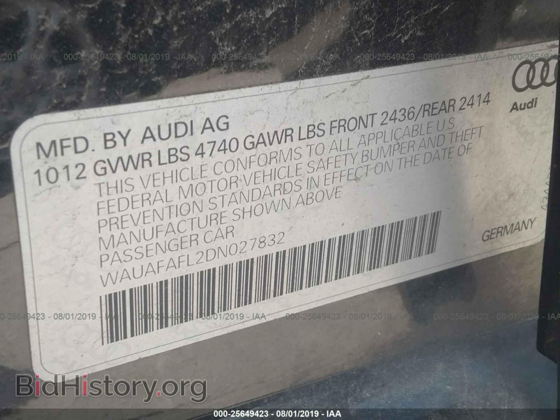 2013 AUDI A4 - VIN: WAUAFAFL2DN027832 - Фото 9