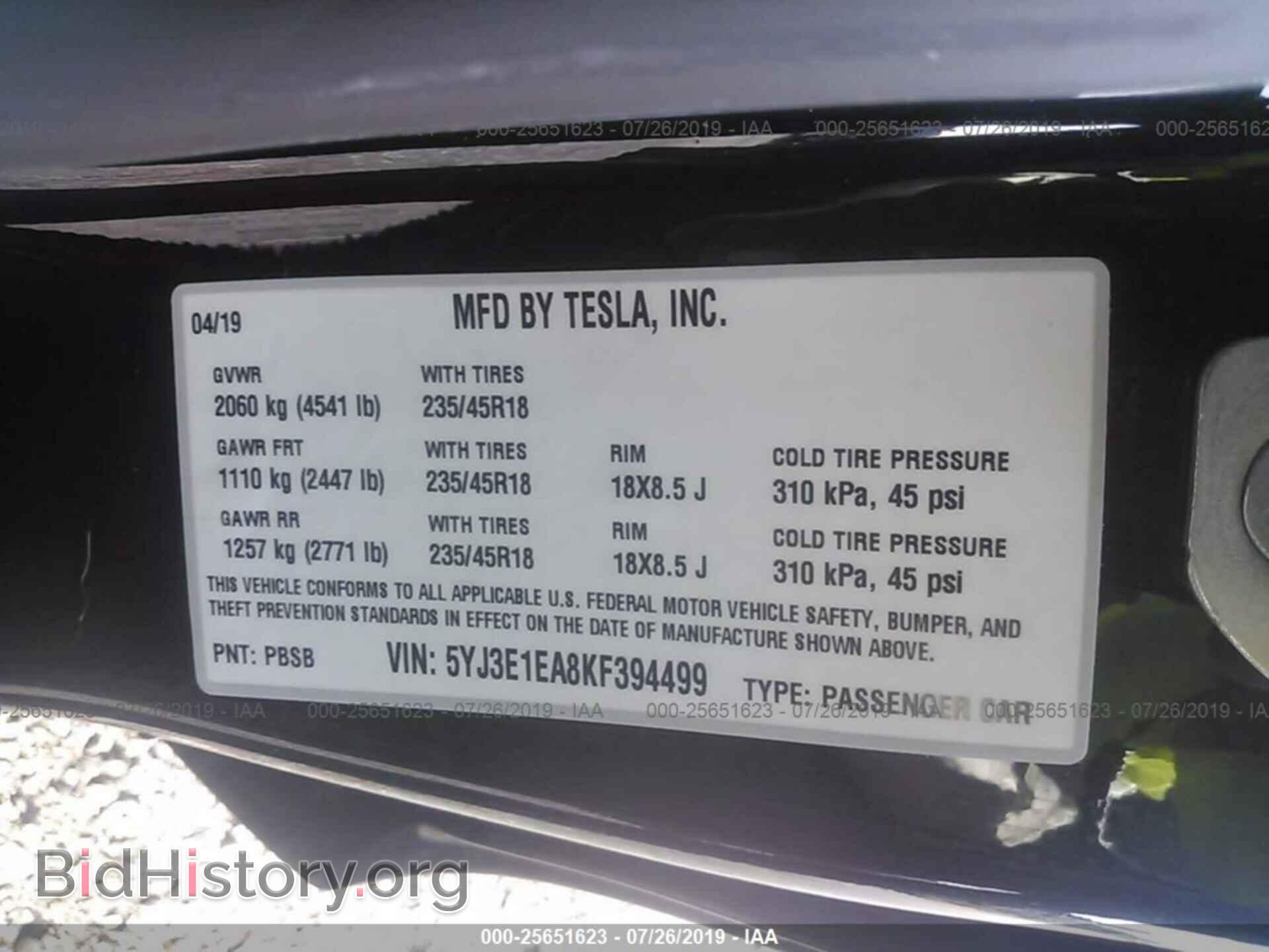 2019 TESLA MODEL 3 - VIN: 5YJ3E1EA8KF394499 - Фото 9