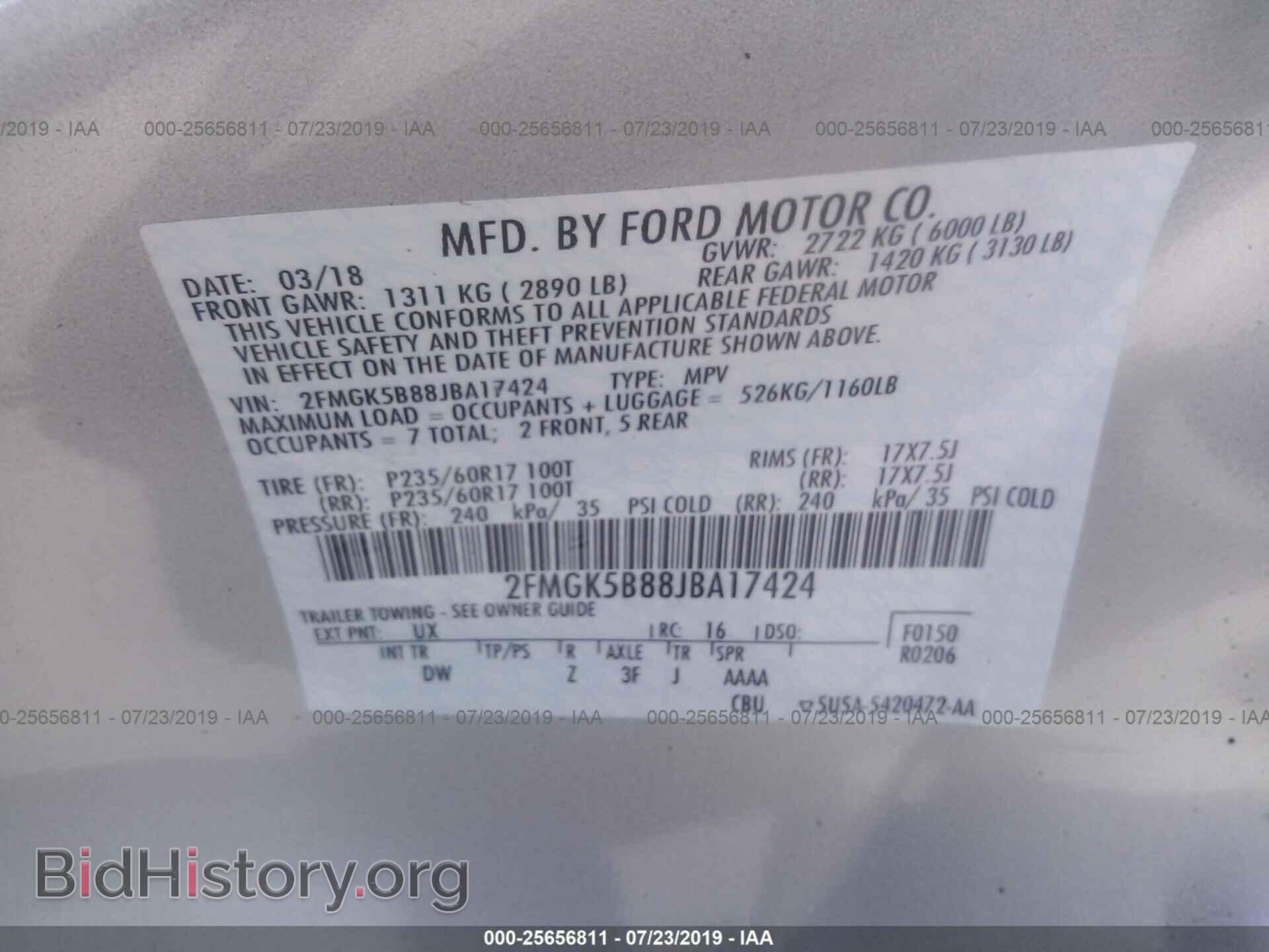 2018 FORD FLEX - VIN: 2FMGK5B88JBA17424 - Фото 9
