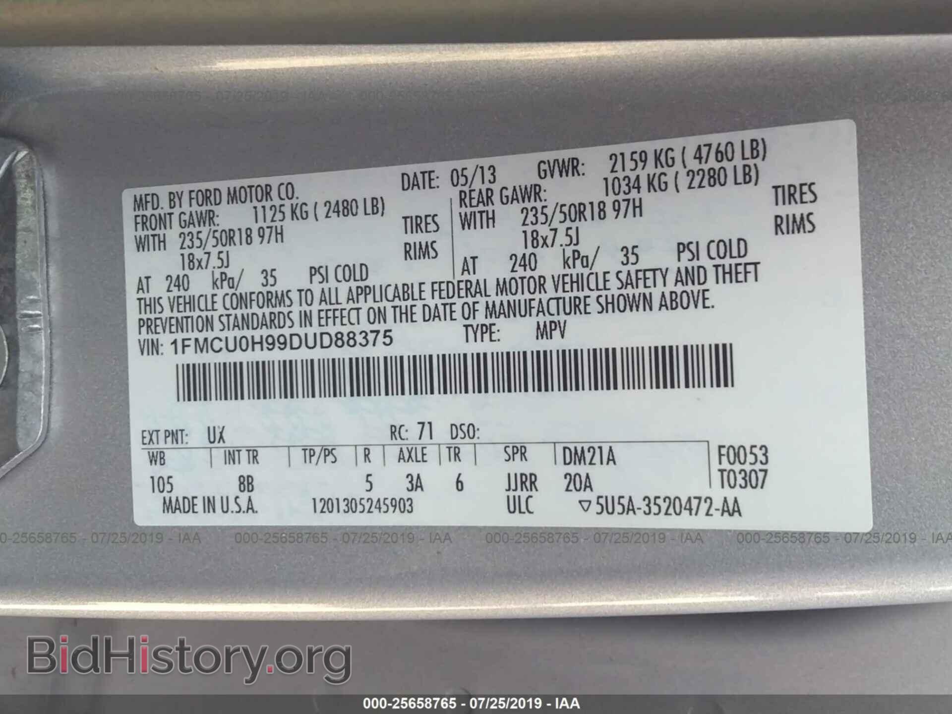 2013 FORD ESCAPE - VIN: 1FMCU0H99DUD88375 - Фото 9