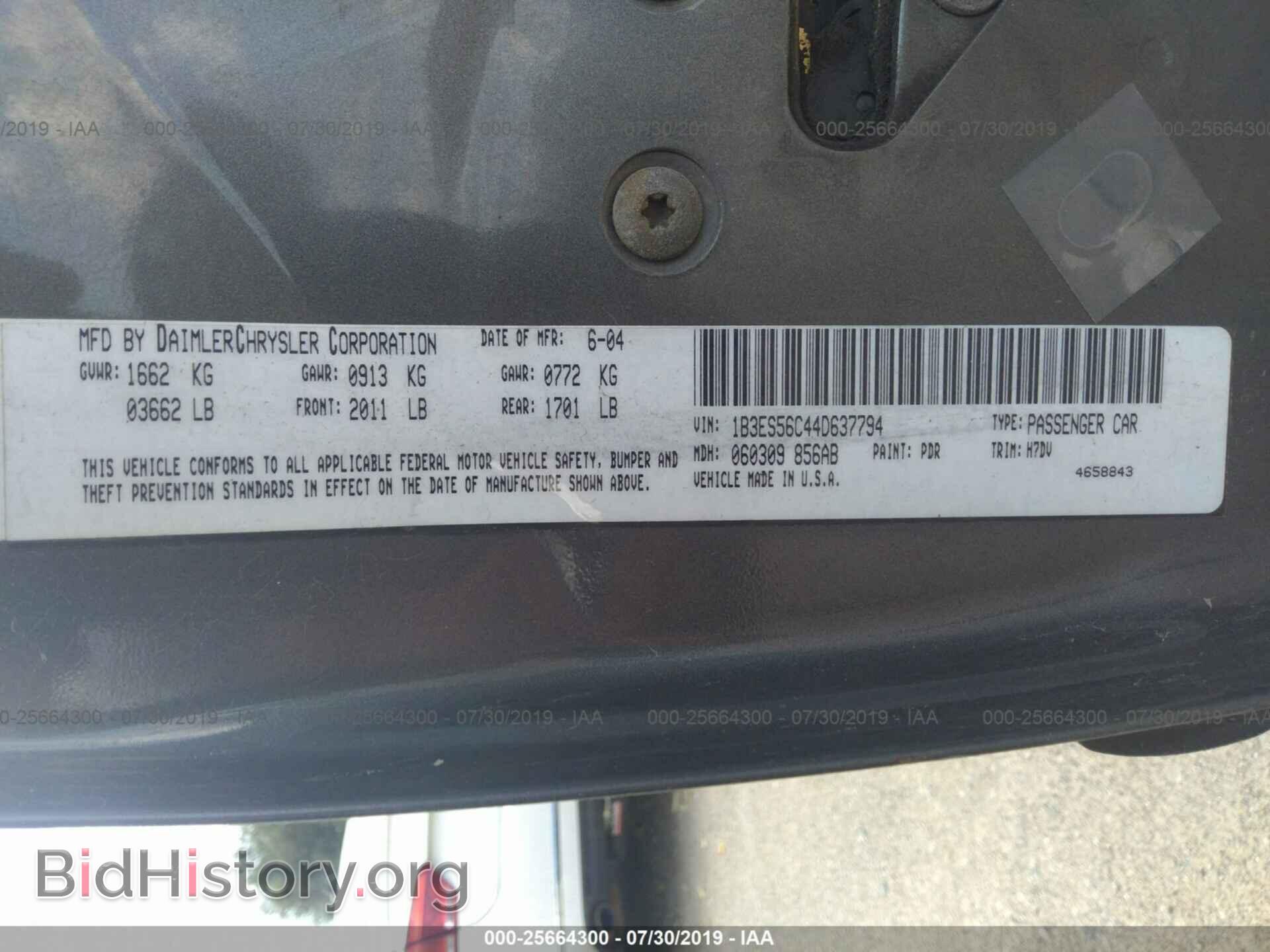 2004 DODGE NEON - VIN: 1B3ES56C44D637794 - Фото 9