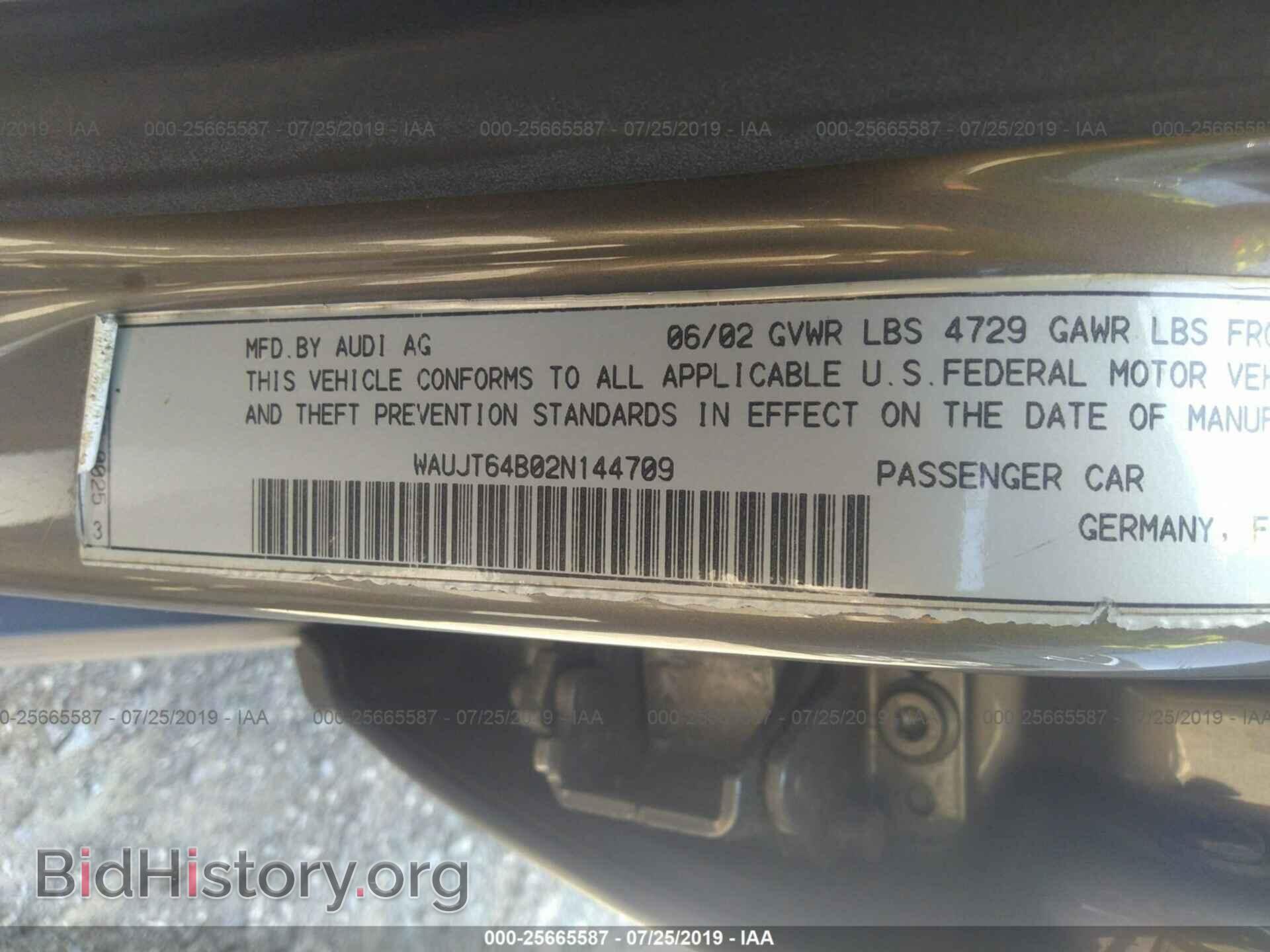 2002 AUDI A6 - VIN: WAUJT64B02N144709 - Фото 9