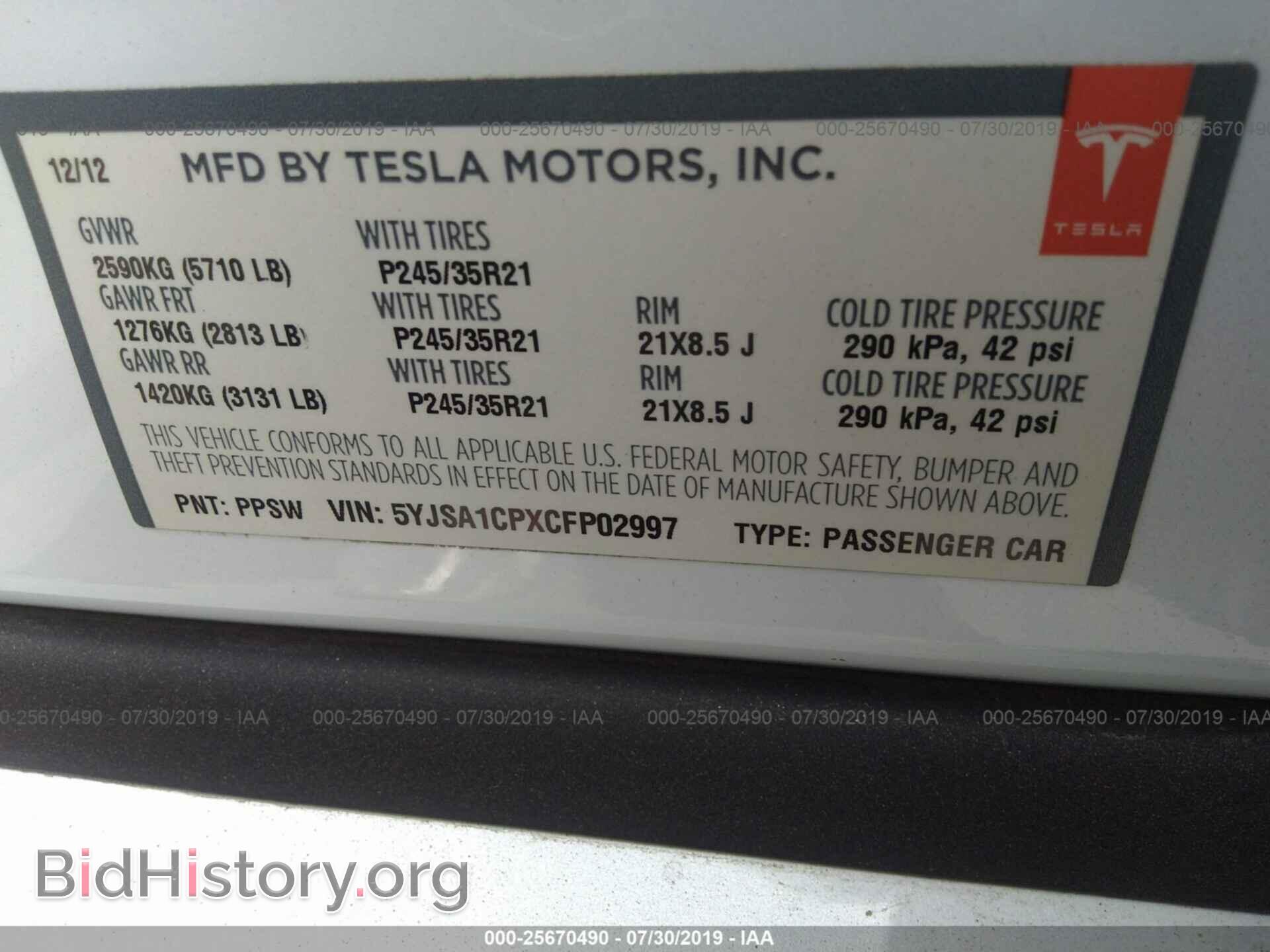 2012 TESLA MODEL S - VIN: 5YJSA1CPXCFP02997 - Photo 9