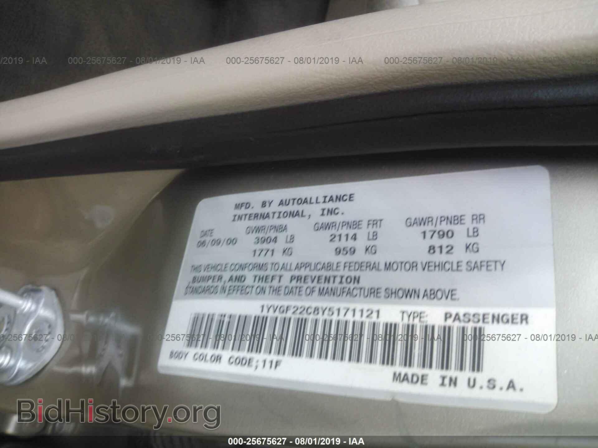 2000 MAZDA 626 - VIN: 1YVGF22C8Y5171121 - Фото 9
