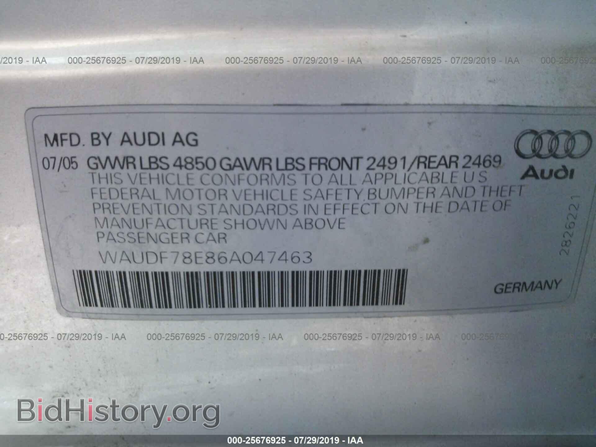2006 AUDI A4 - VIN: WAUDF78E86A047463 - Фото 9