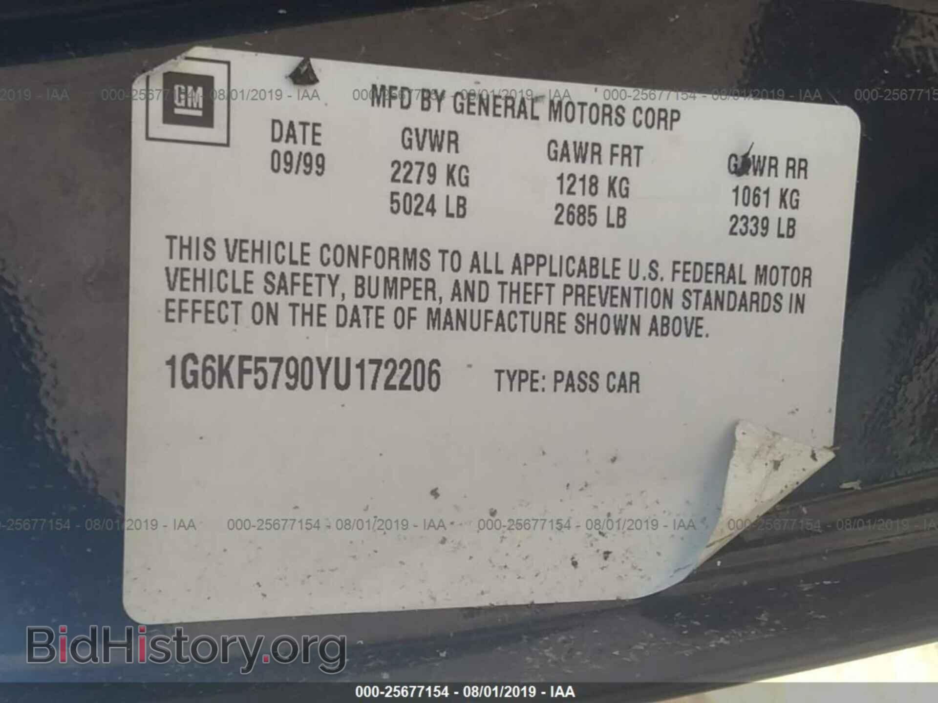2000 CADILLAC DEVILLE - VIN: 1G6KF5790YU172206 - Photo 9