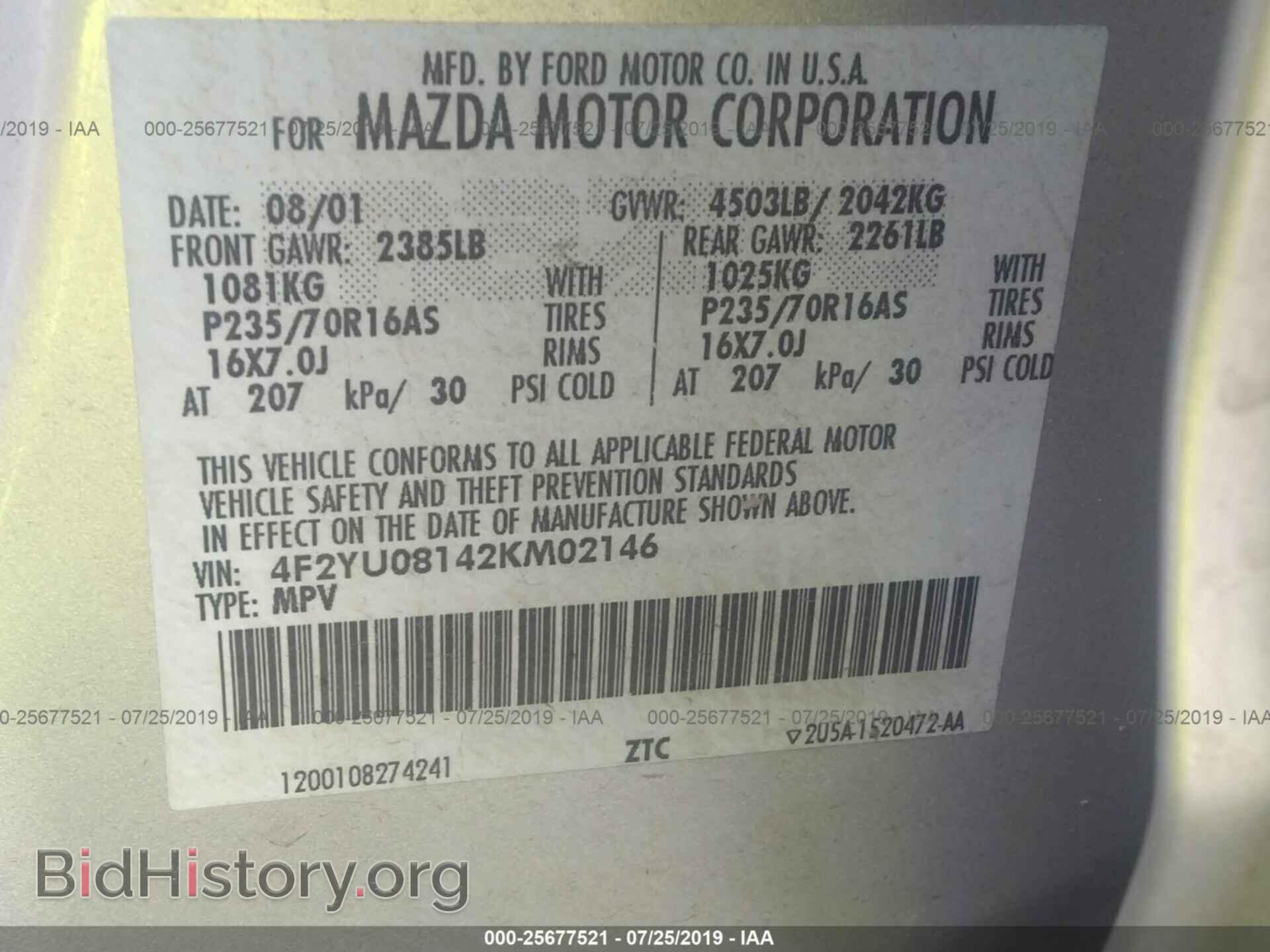 2002 MAZDA TRIBUTE - VIN: 4F2YU08142KM02146 - Фото 9
