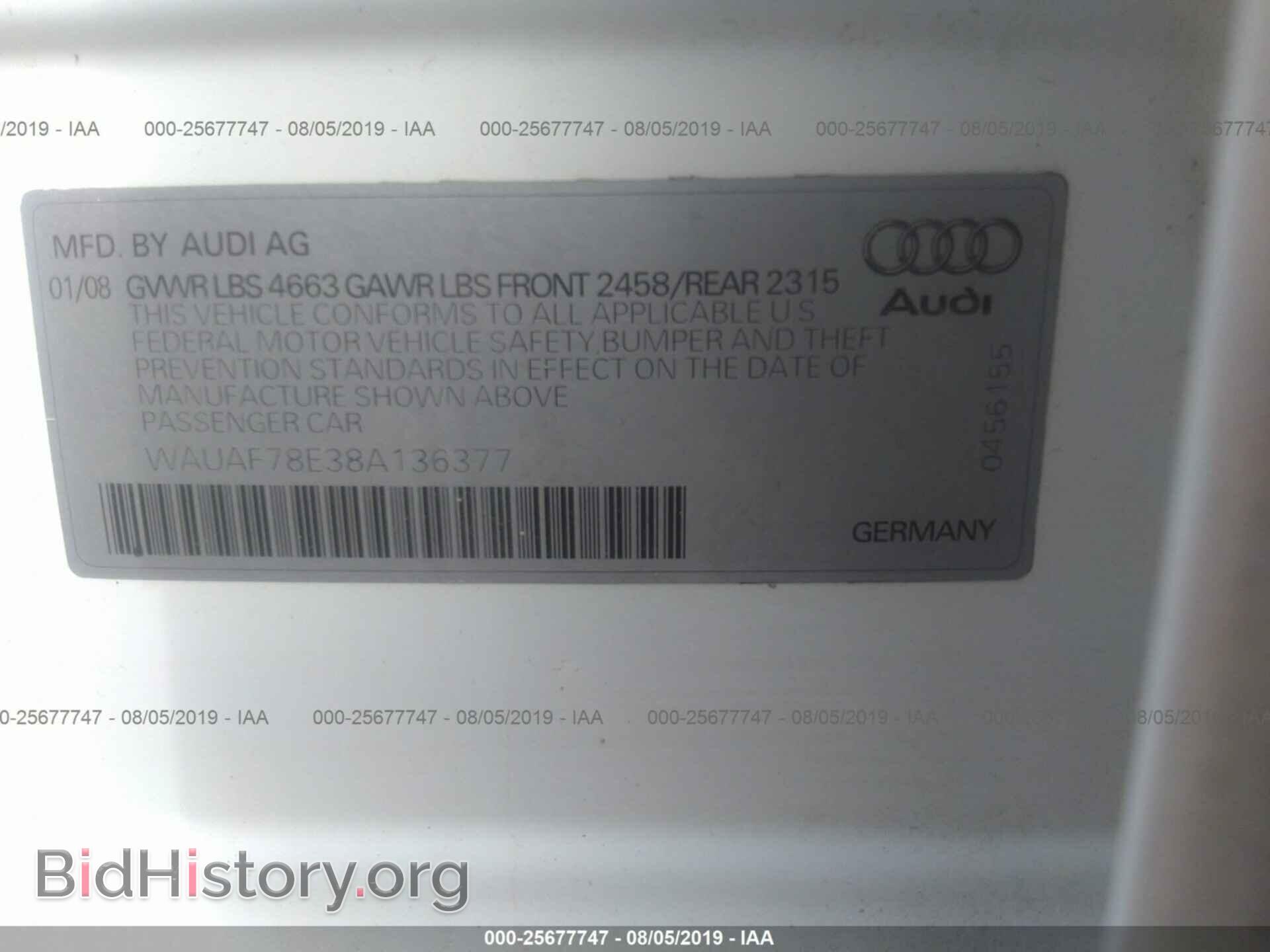 2008 AUDI A4 - VIN: WAUAF78E38A136377 - Фото 9