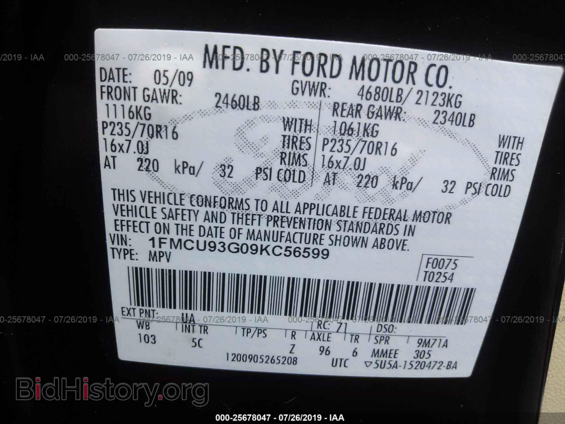 2009 FORD ESCAPE - VIN: 1FMCU93G09KC56599 - Photo 9