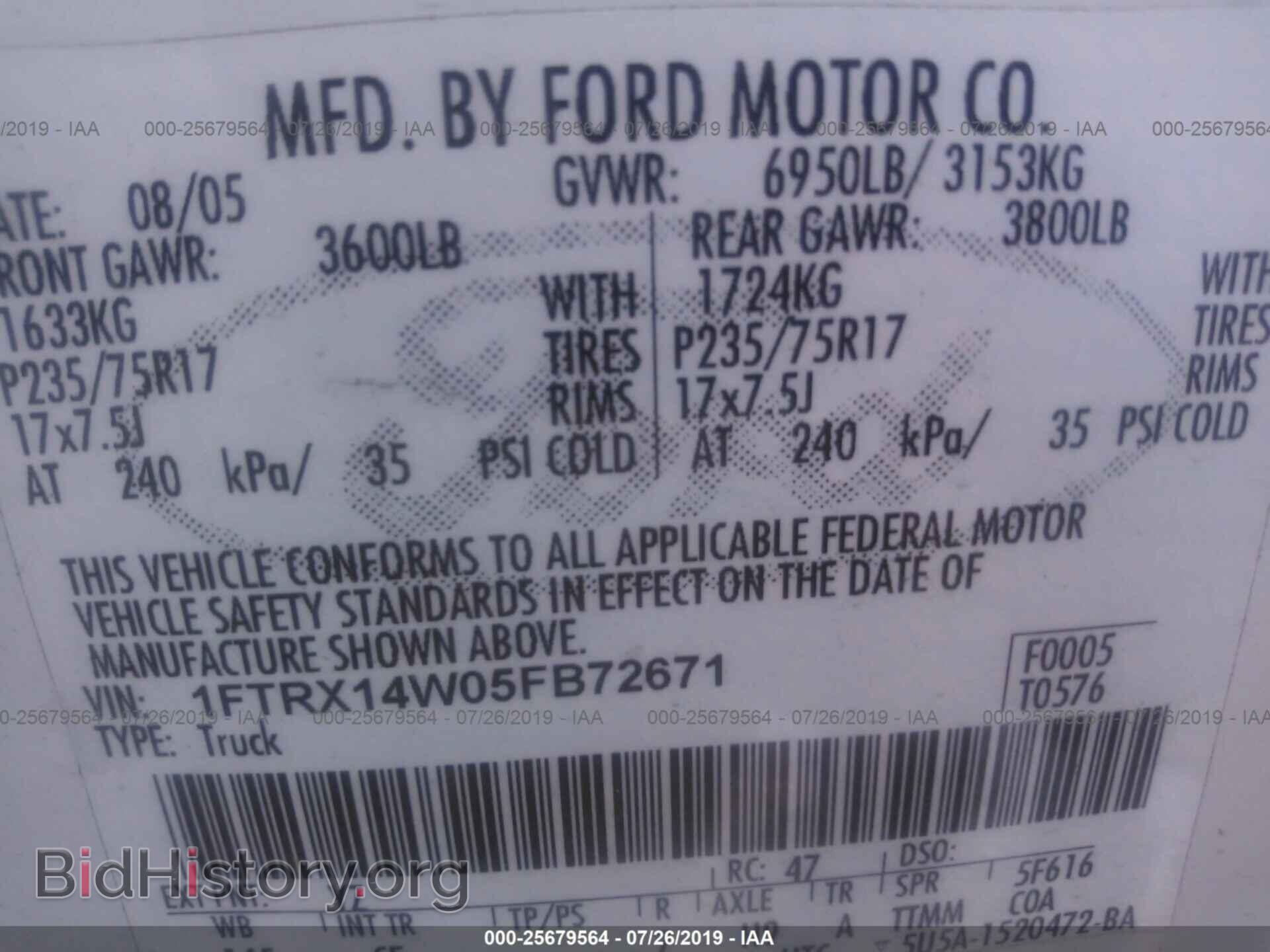 2005 FORD F150 - VIN: 1FTRX14W05FB72671 - Фото 9