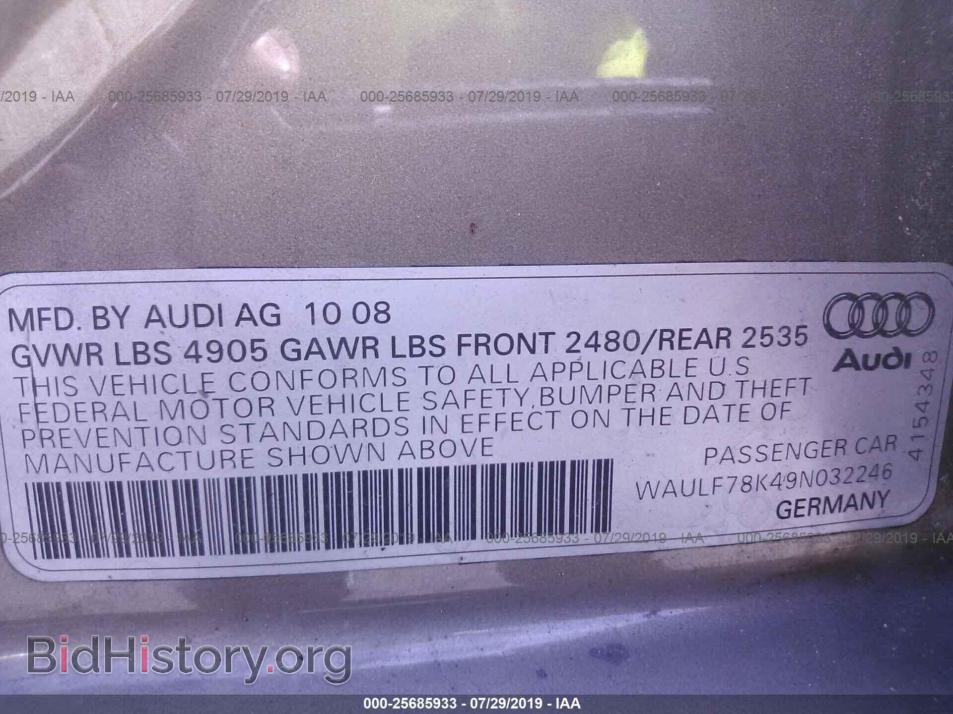 2009 AUDI A4 - VIN: WAULF78K49N032246 - Фото 9