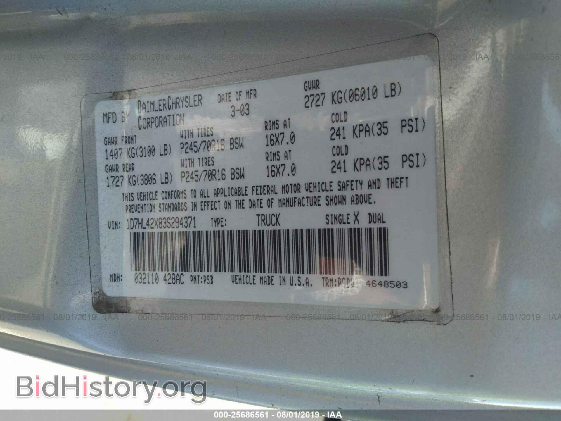 2003 DODGE DAKOTA - VIN: 1D7HL42X83S294371 - Фото 9