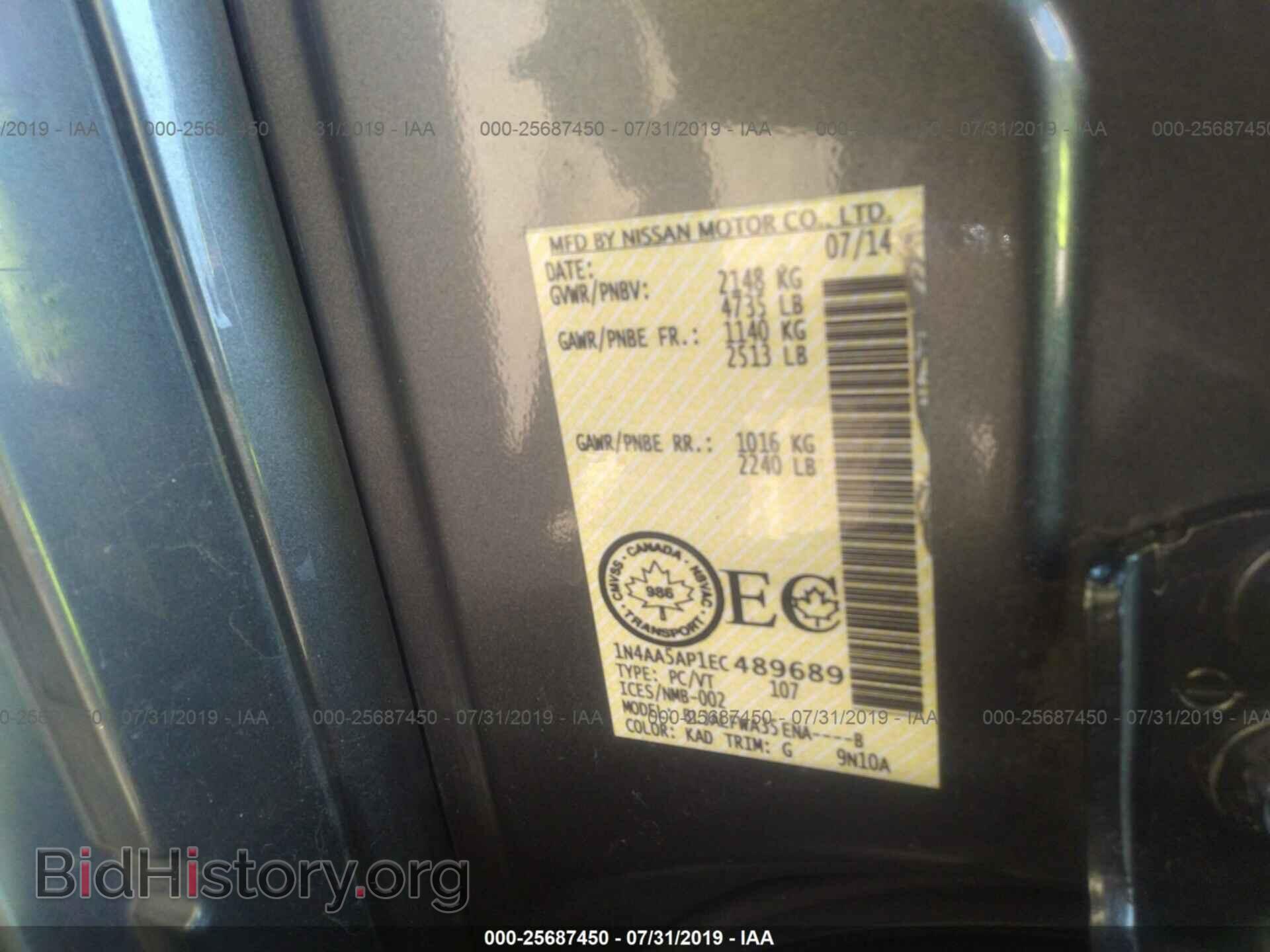 2014 NISSAN MAXIMA - VIN: 1N4AA5AP1EC489689 - Фото 9