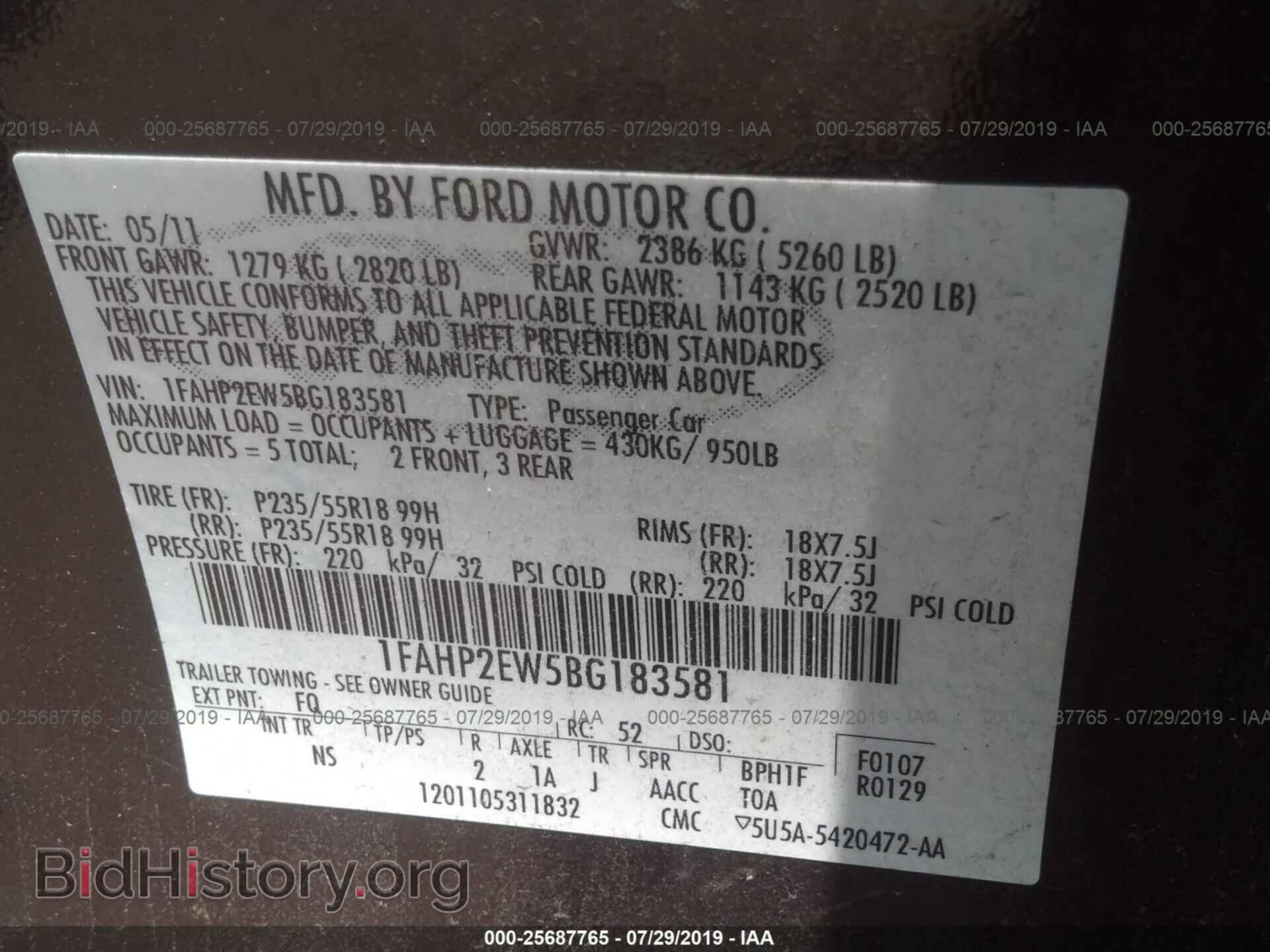 2011 FORD TAURUS - VIN: 1FAHP2EW5BG183581 - Фото 9
