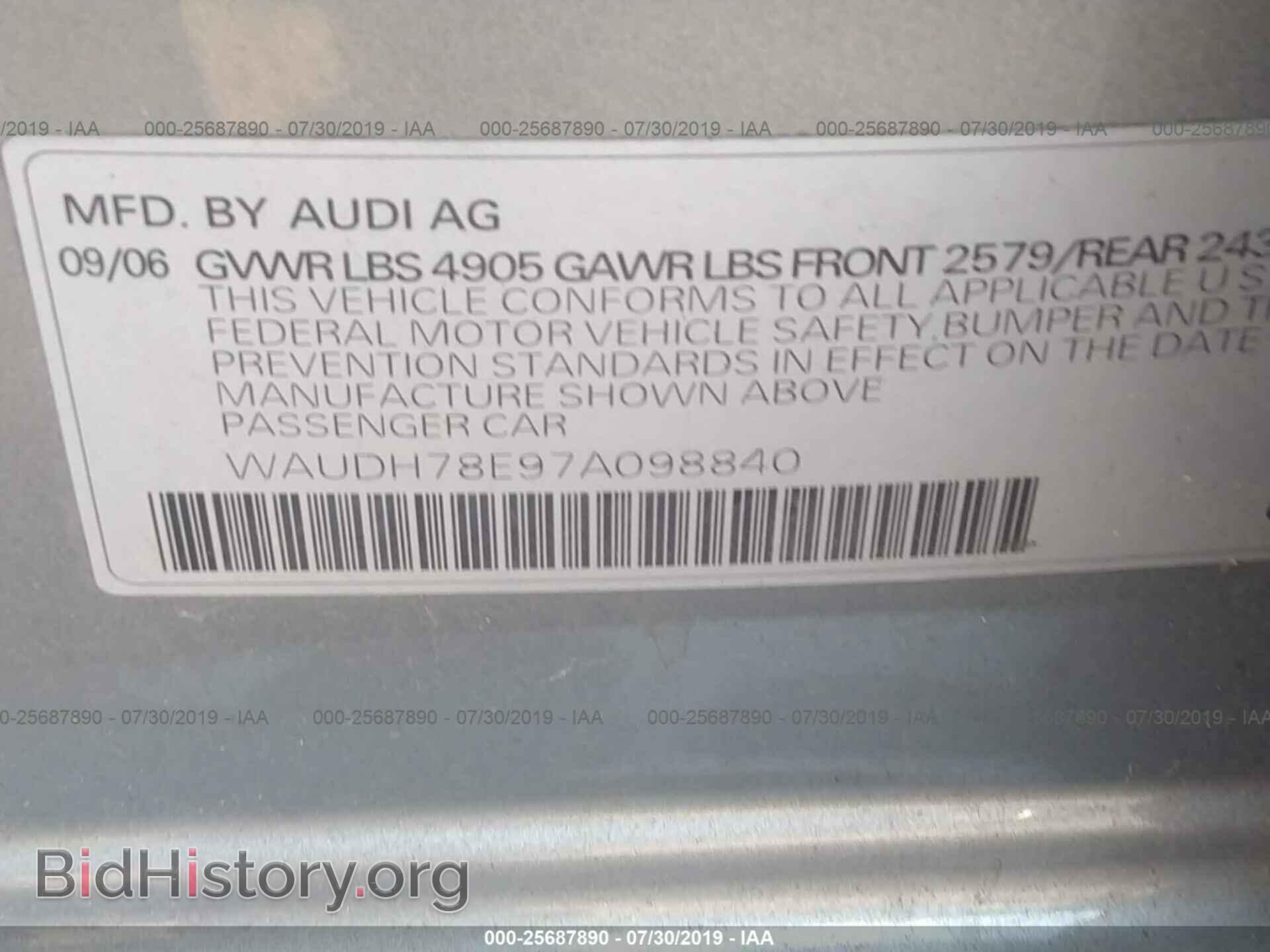 2007 AUDI A4 - VIN: WAUDH78E97A098840 - Фото 9