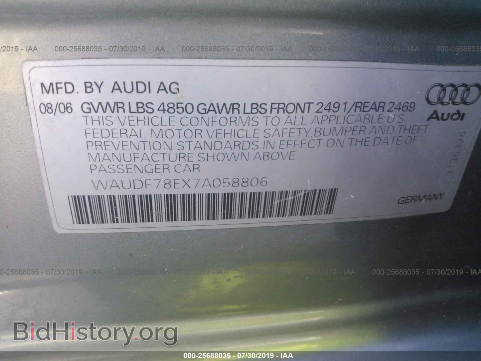 2007 AUDI A4 - VIN: WAUDF78EX7A058806 - Фото 9