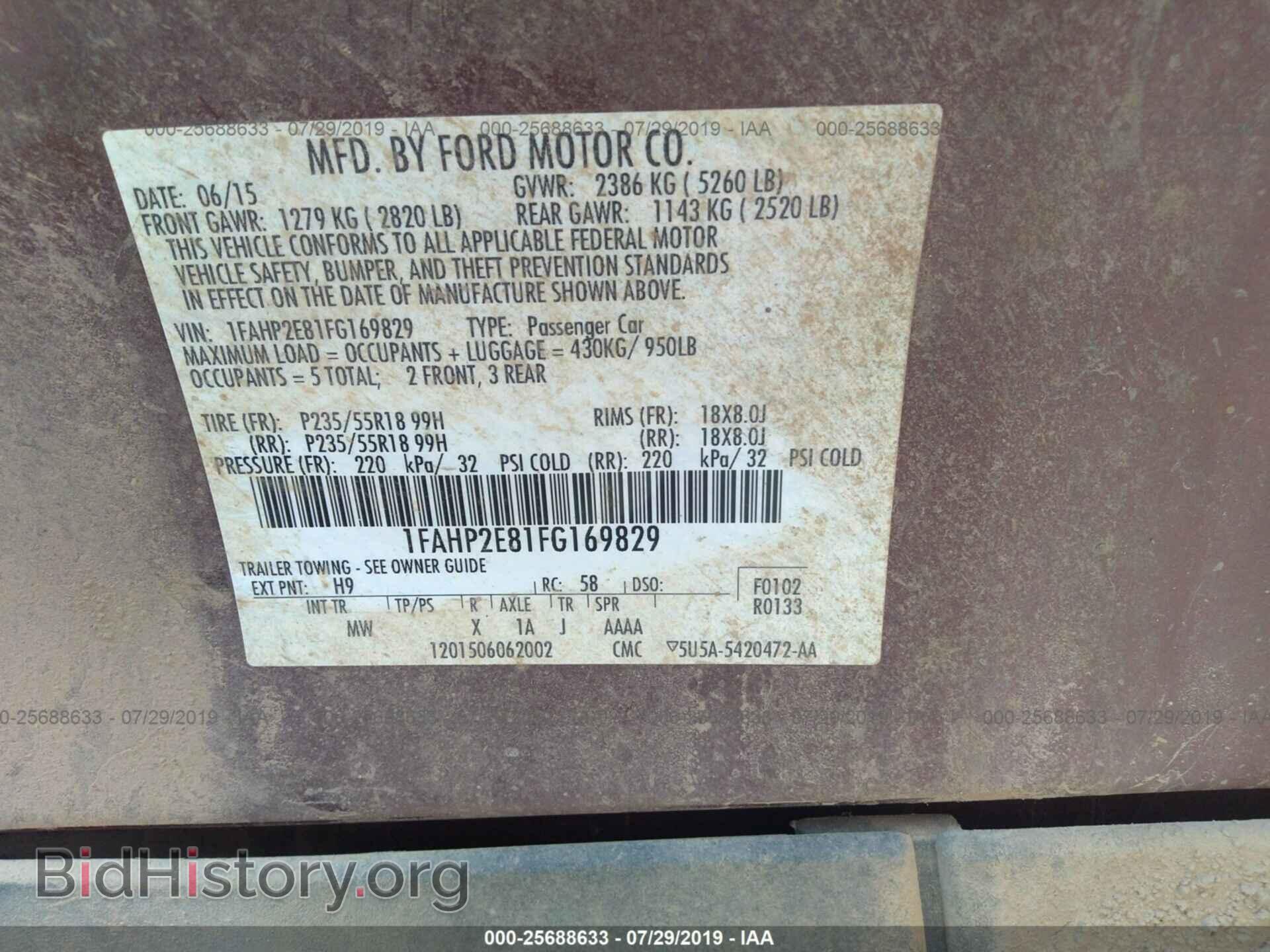 2015 FORD TAURUS - VIN: 1FAHP2E81FG169829 - Фото 9