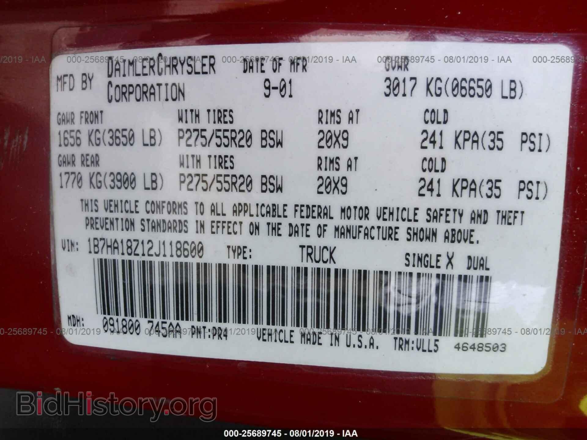 2002 DODGE RAM 1500 - VIN: 1B7HA18Z12J118600 - Фото 9