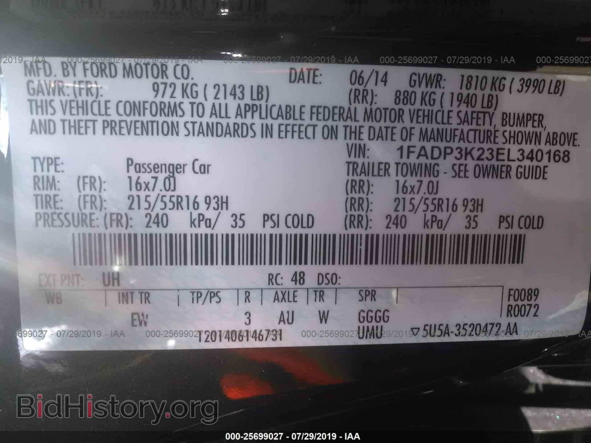 2014 FORD FOCUS - VIN: 1FADP3K23EL340168 - Фото 9